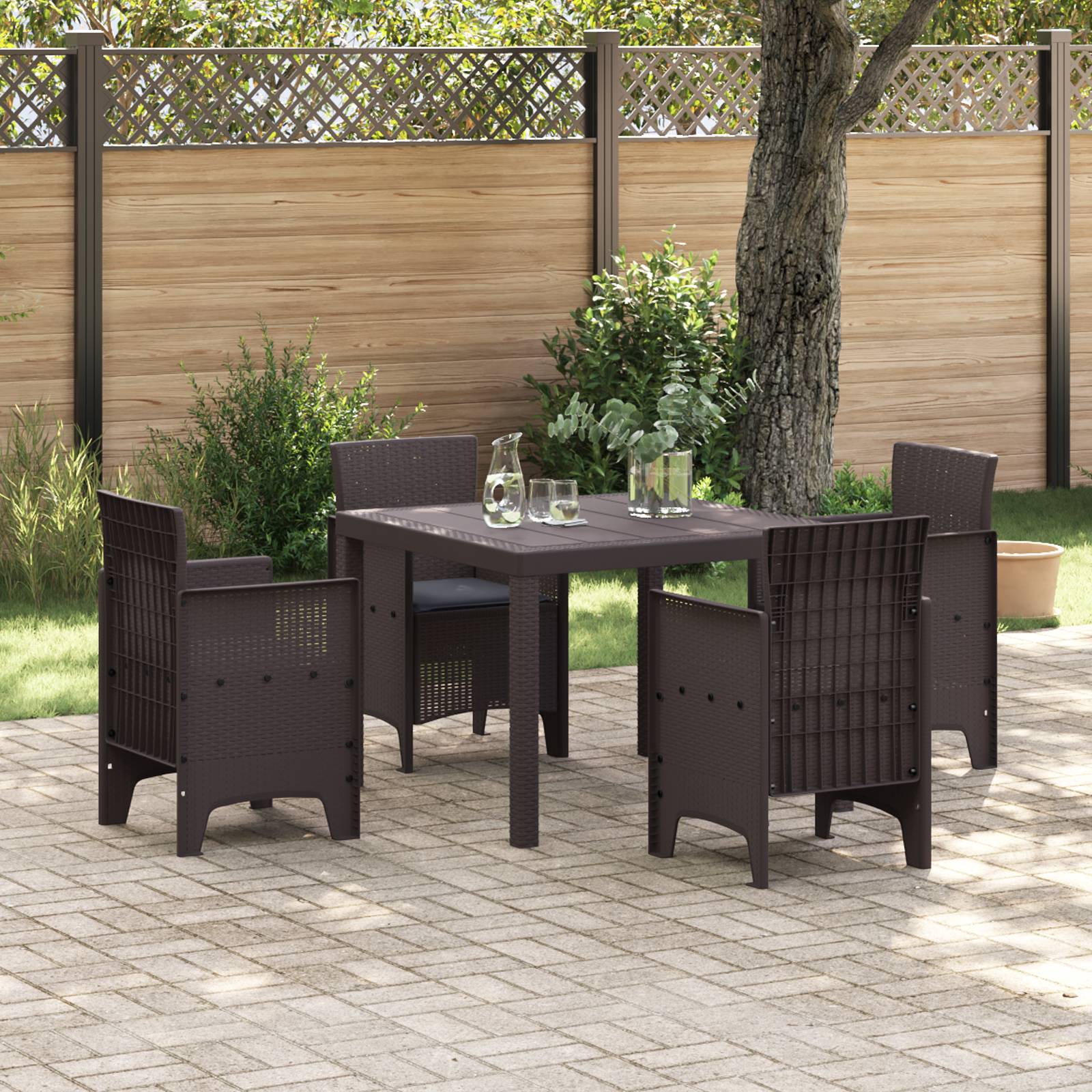 vidaXL 5-tlg. Garten-Essgruppe mit Kissen Braun Poly Rattan