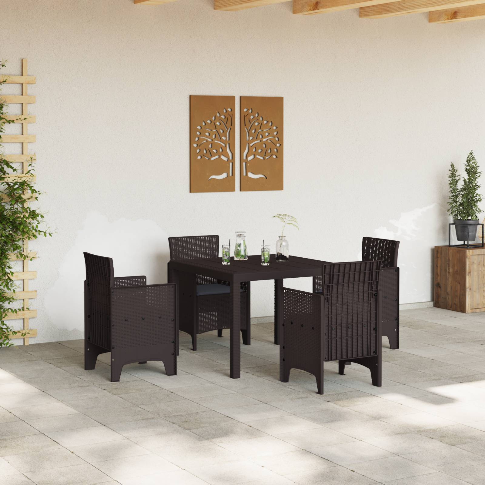 vidaXL 5-tlg. Garten-Essgruppe mit Kissen Braun Poly Rattan