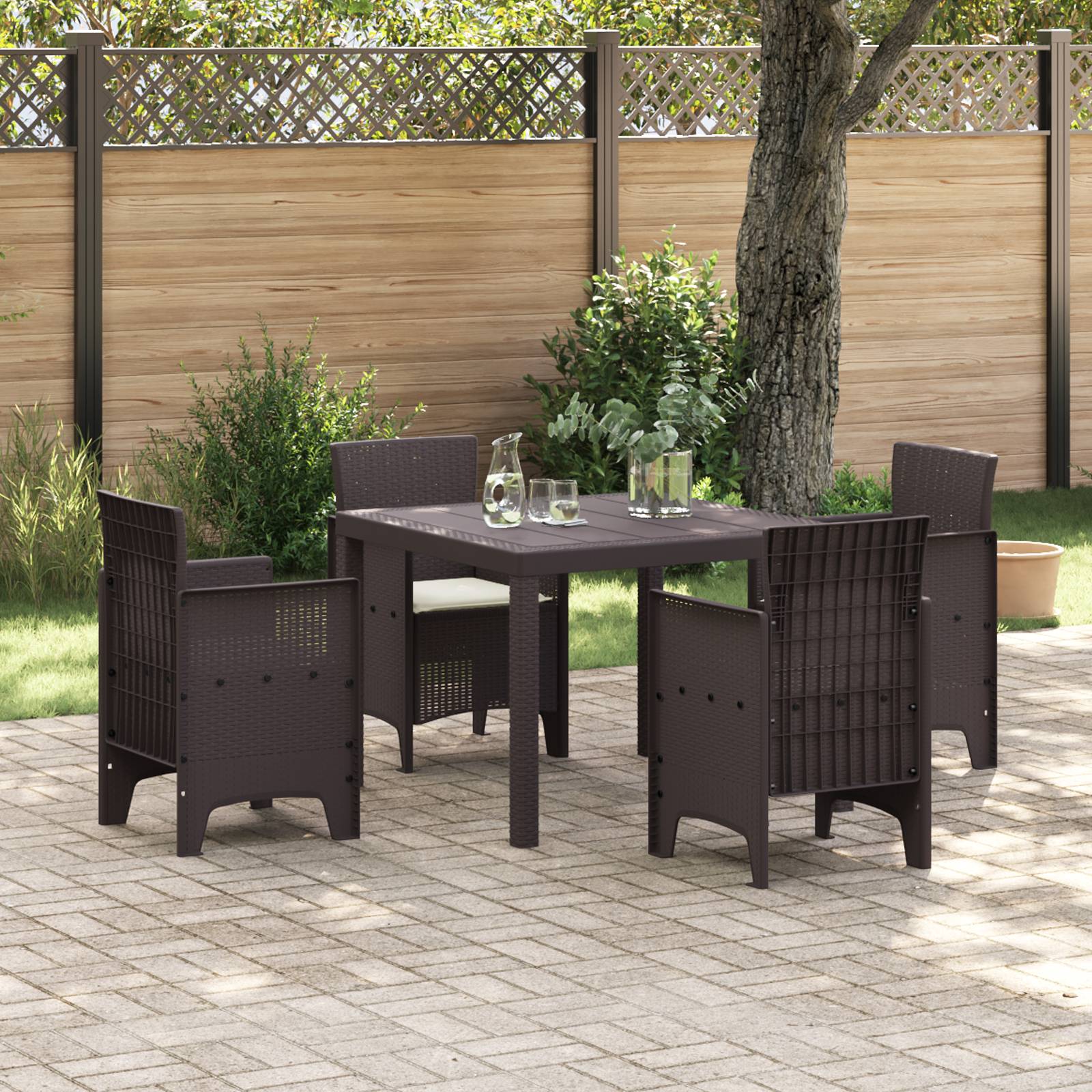 vidaXL 5-tlg. Garten-Essgruppe mit Kissen Braun Poly Rattan
