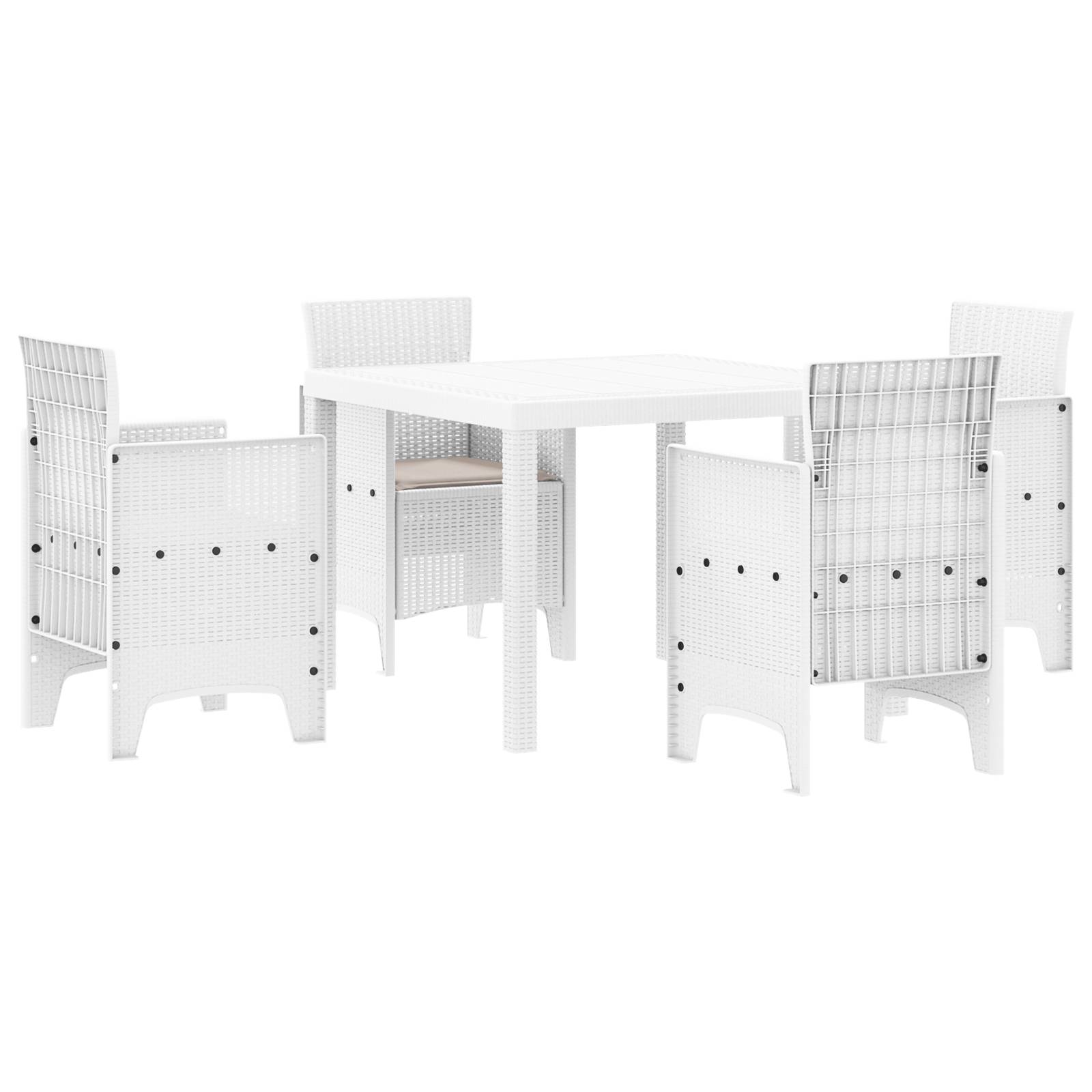 vidaXL 5-tlg. Garten-Essgruppe mit Kissen Weiß Poly Rattan
