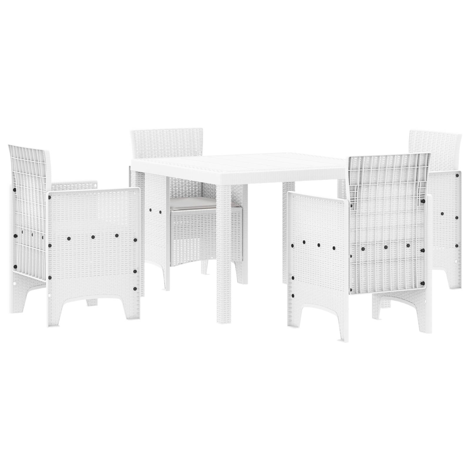 vidaXL 5-tlg. Garten-Essgruppe mit Kissen Weiß Poly Rattan