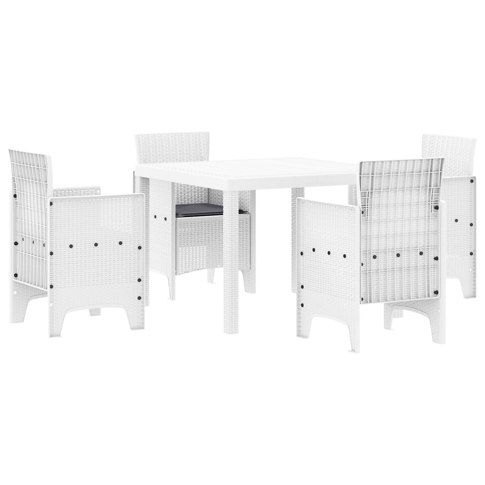 vidaXL 5-tlg. Garten-Essgruppe mit Kissen Weiß Poly Rattan