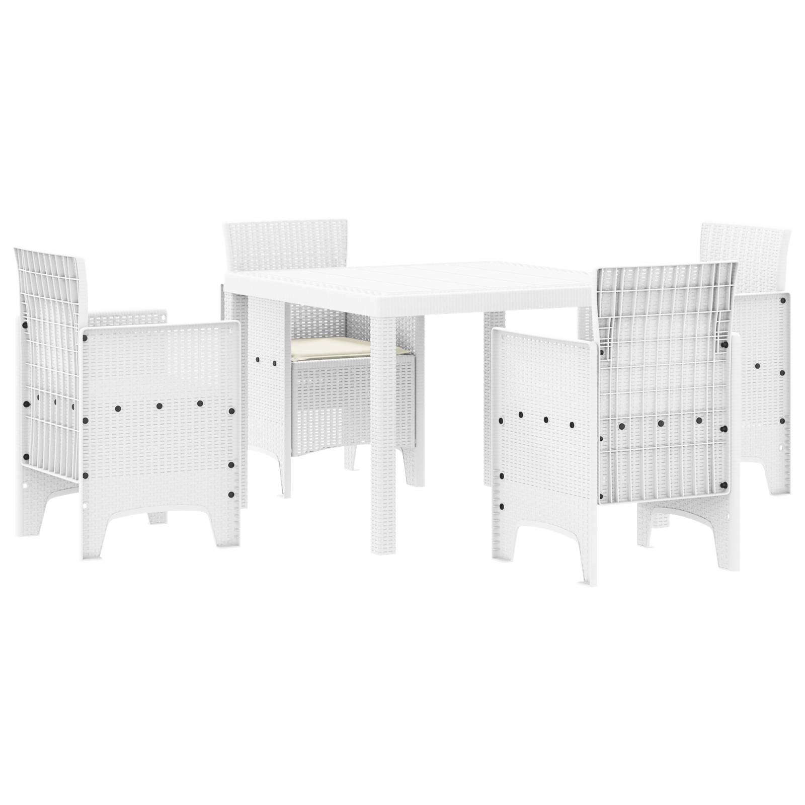 vidaXL 5-tlg. Garten-Essgruppe mit Kissen Weiß Poly Rattan