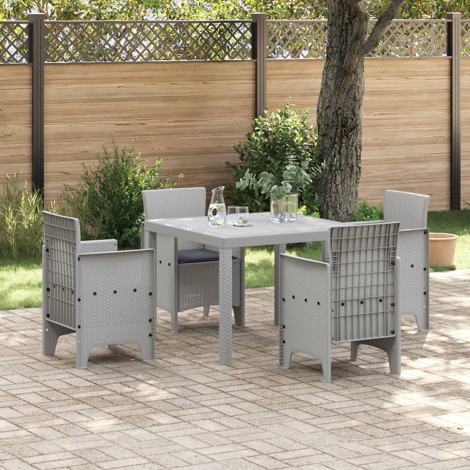 vidaXL 5-tlg. Garten-Essgruppe mit Kissen Hellgrau Poly Rattan