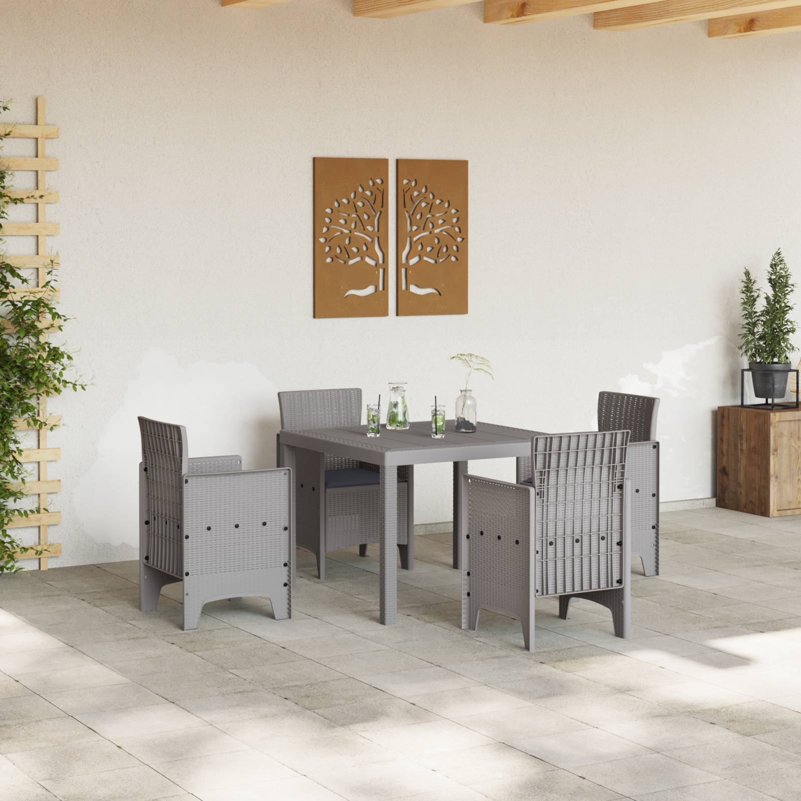 vidaXL 5-tlg. Garten-Essgruppe mit Kissen Hellgrau Poly Rattan