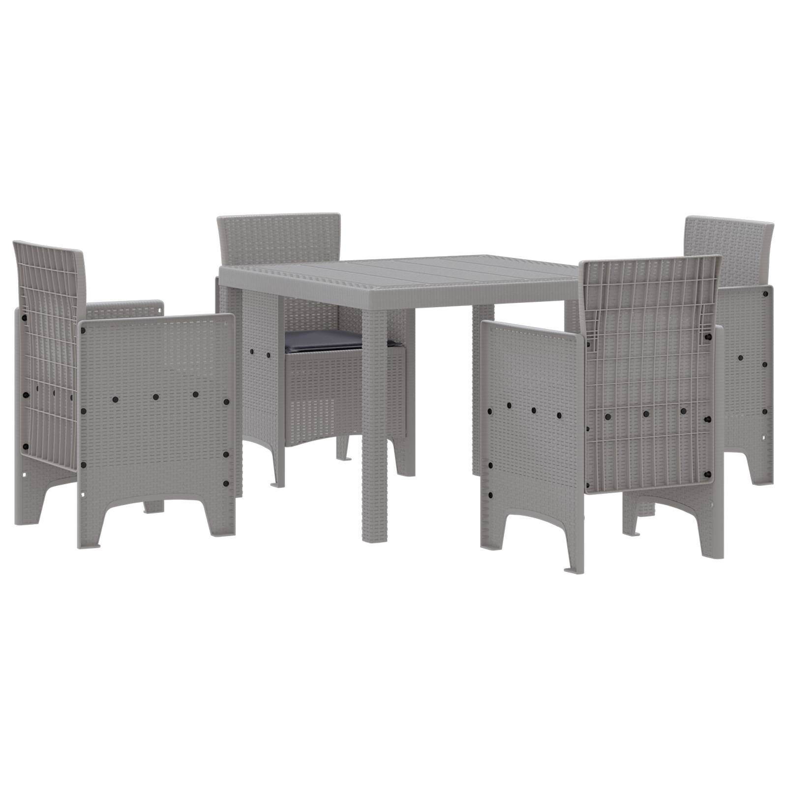 vidaXL 5-tlg. Garten-Essgruppe mit Kissen Hellgrau Poly Rattan