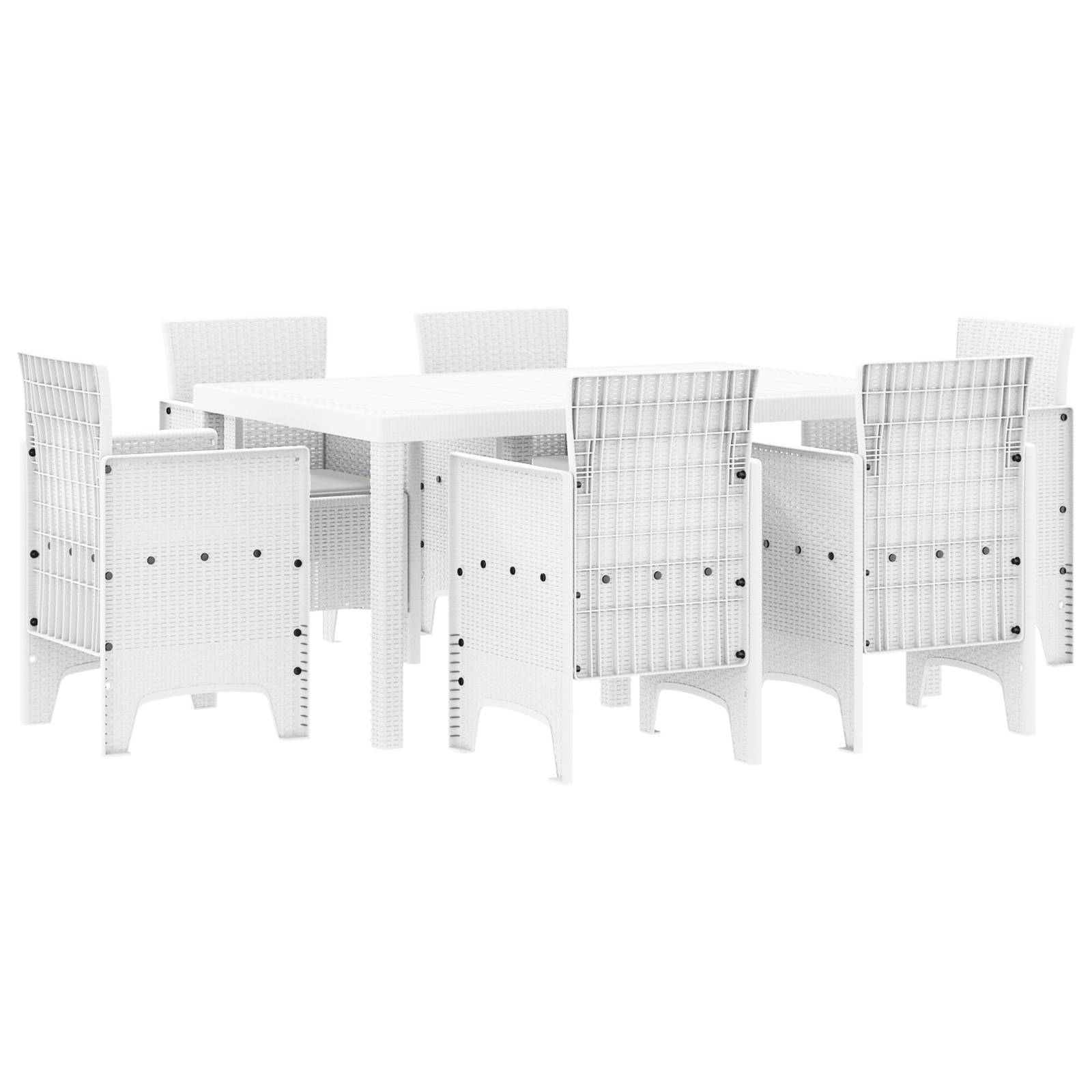 vidaXL 7-teiliges Garten-Ess Set mit Kissen Weiß Poly-Rattan