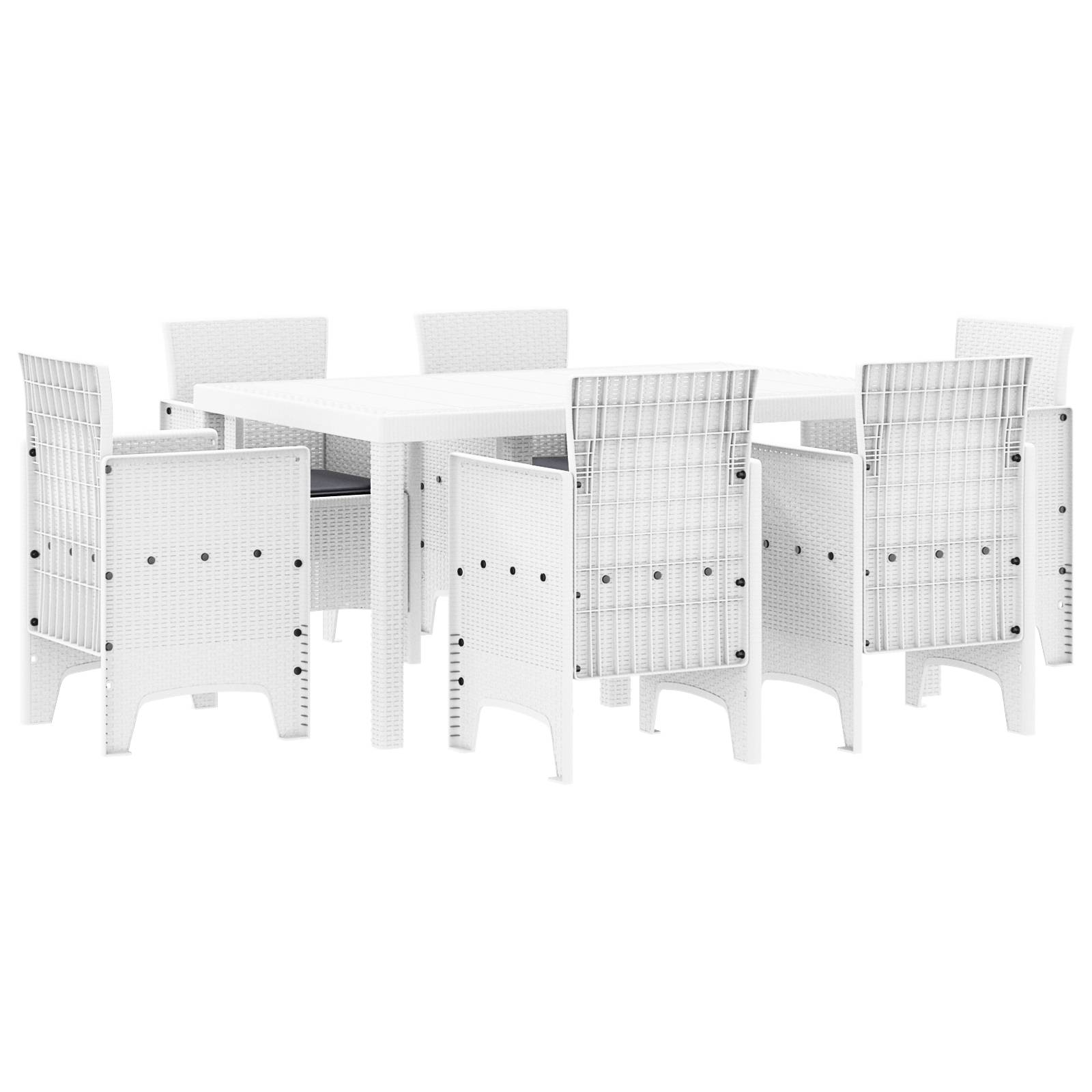 vidaXL 7-Teilige Garten Essgruppe mit Kissen Weiß Poly-Rattan