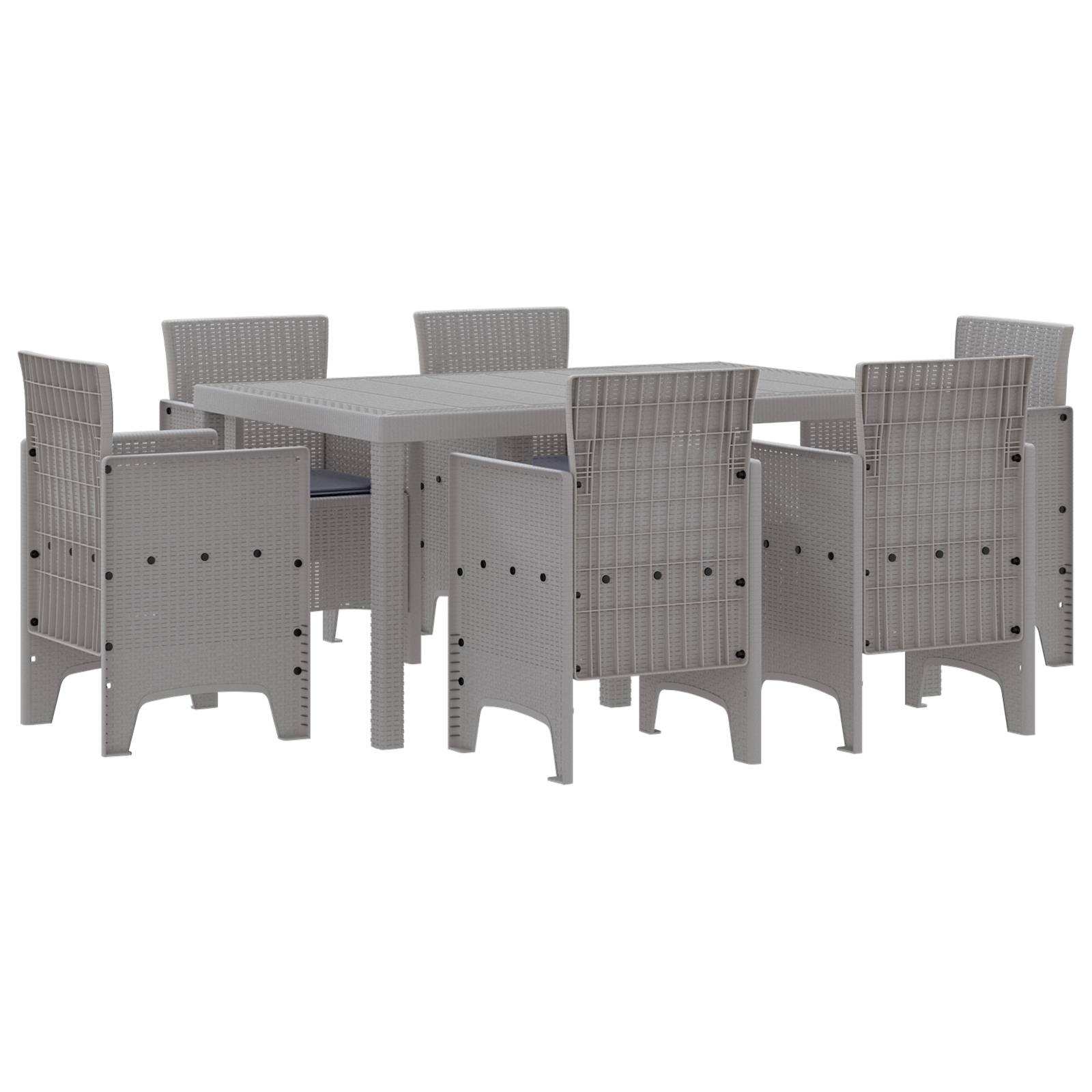 vidaXL 7-teiliges Garten Esszimmer Set mit Kissen Hellgrau Poly Rattan