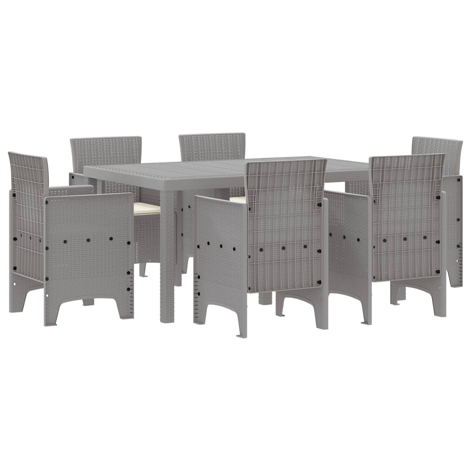 vidaXL 7-teiliges Garten Essgruppe mit Kissen Lichtgrau Poly-Rattan