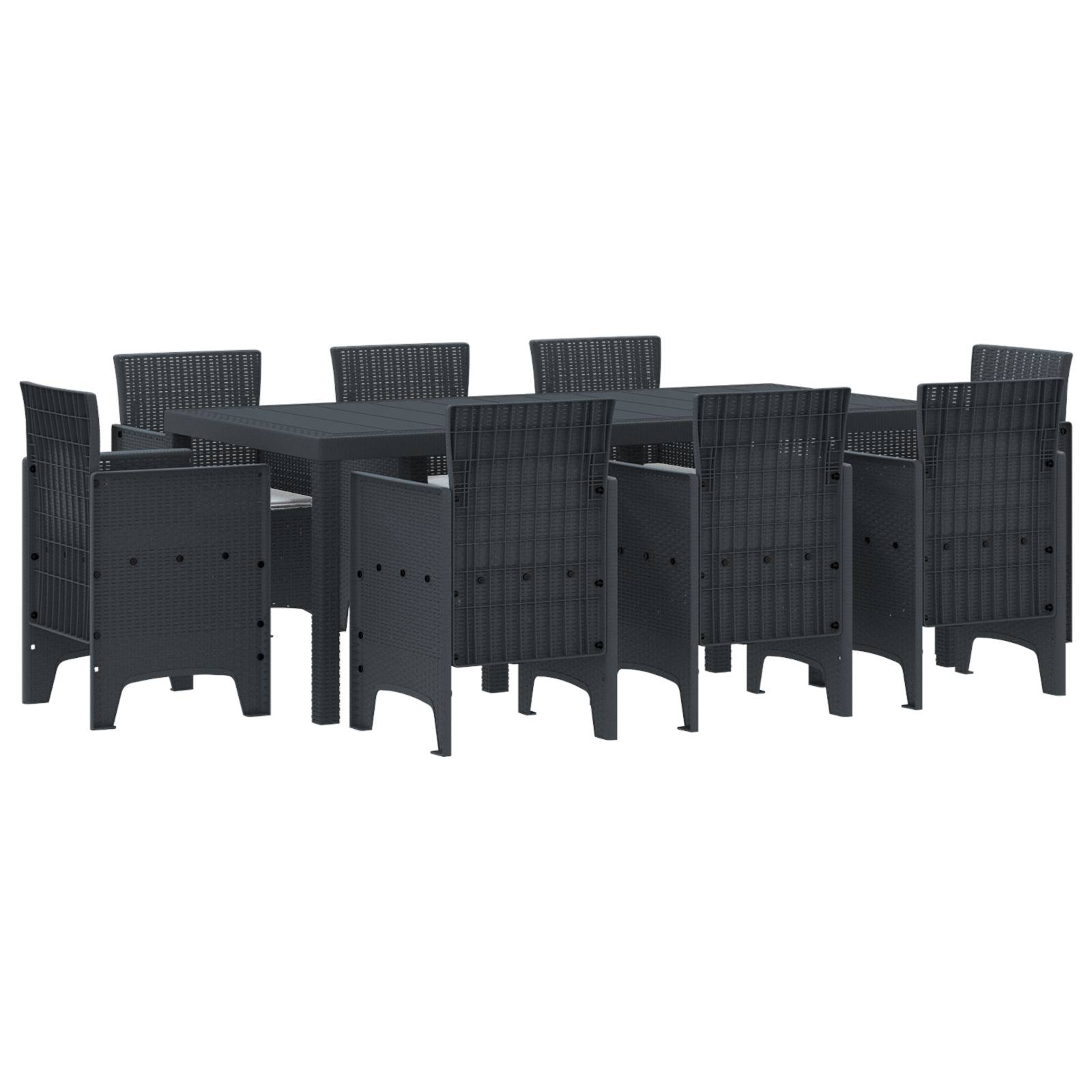 vidaXL 9-tlg. Garten-Essgruppe mit Kissen Anthrazit Poly Rattan