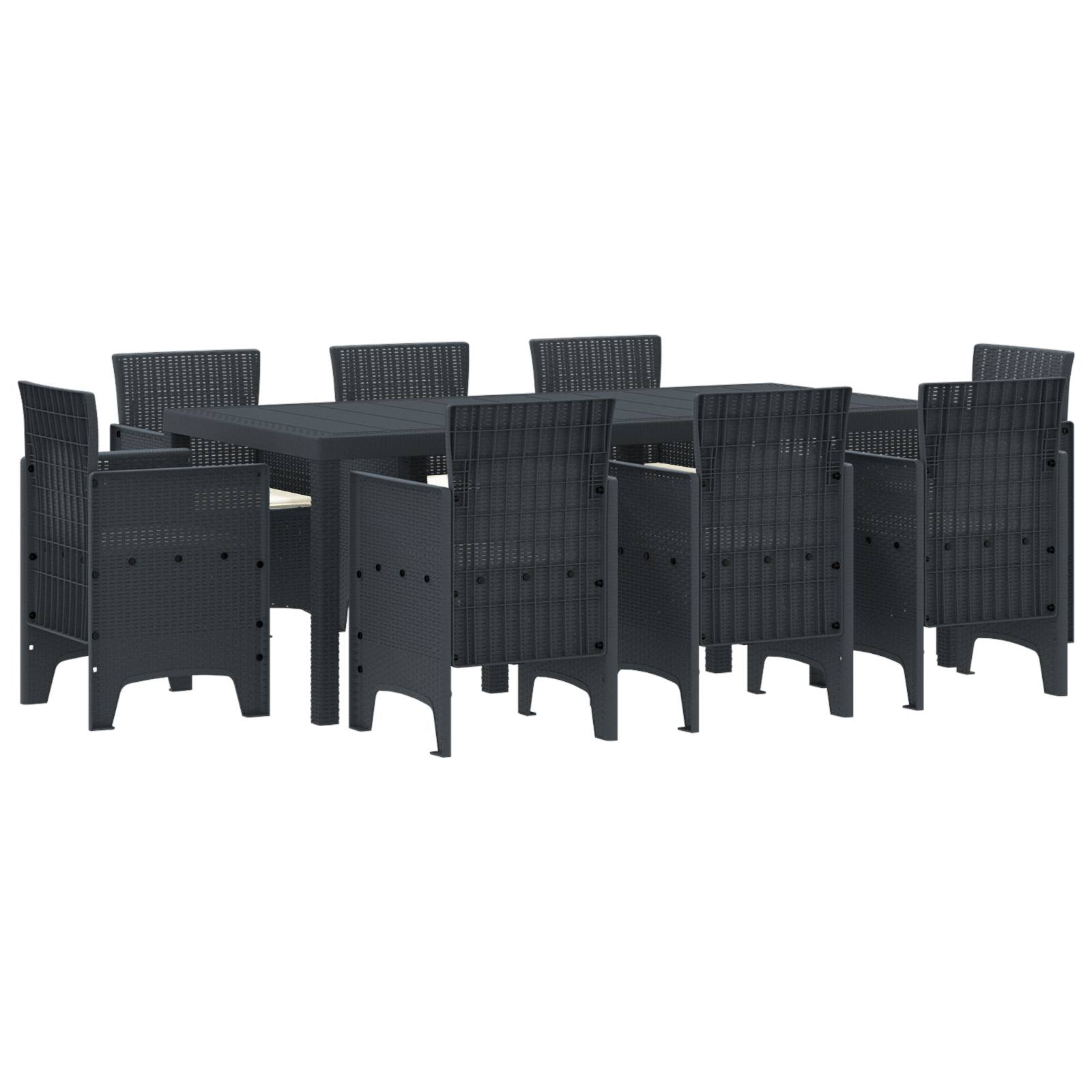 vidaXL 9-tlg. Garten-Essgruppe mit Kissen Anthrazit Poly Rattan