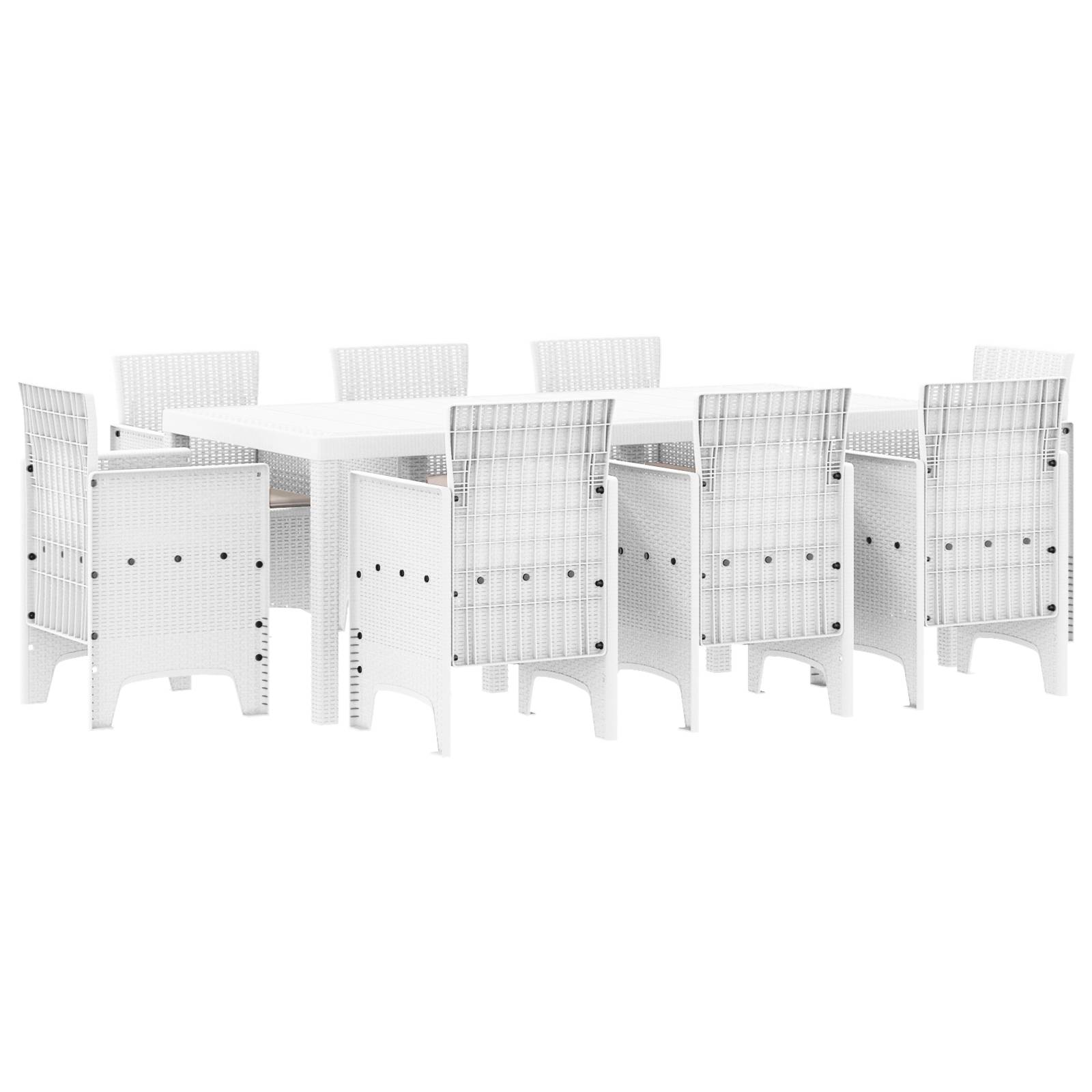 vidaXL 9-teiliges Garten Essset mit Kissen, Weißes Poly-Rattan