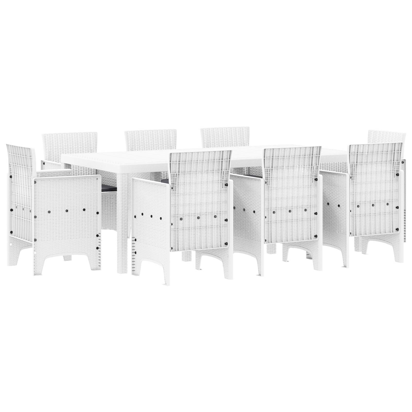 vidaXL 9-teiliges Garten Esstisch Set mit Kissen in Weiß Poly Rattan