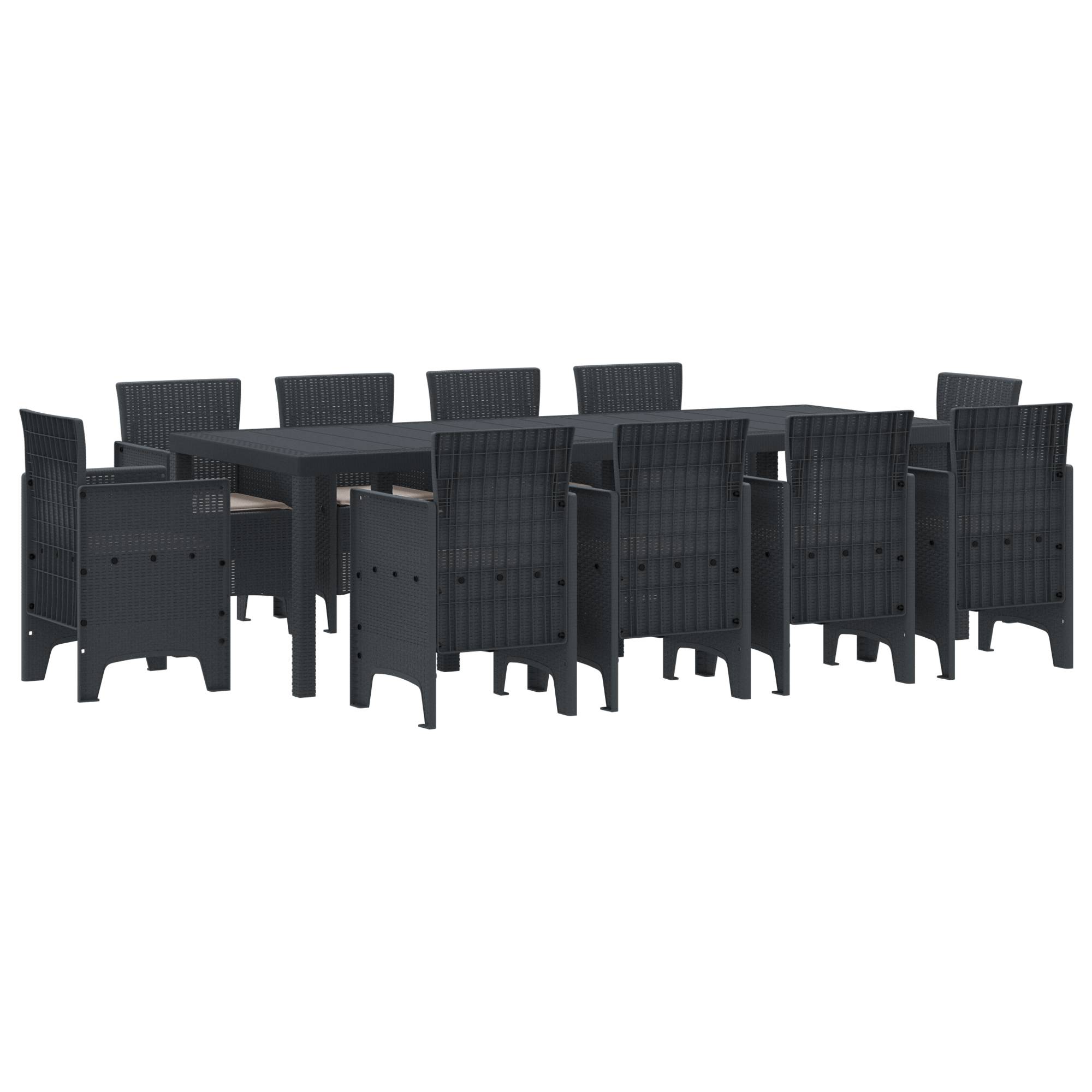 vidaXL 11-tlg. Garten-Essgruppe mit Kissen Anthrazit Poly Rattan