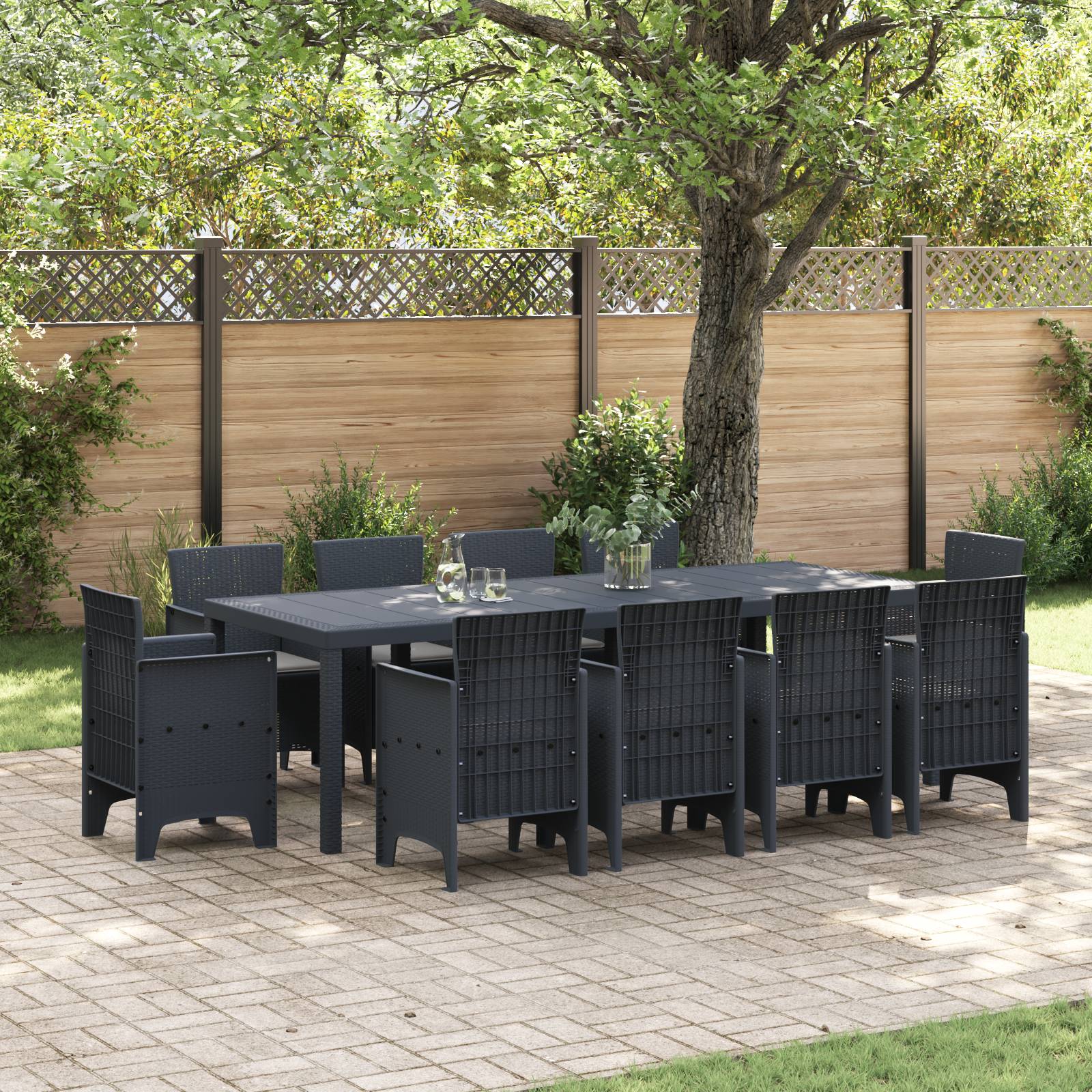 vidaXL 11-tlg. Garten-Essgruppe mit Kissen Anthrazit Poly Rattan