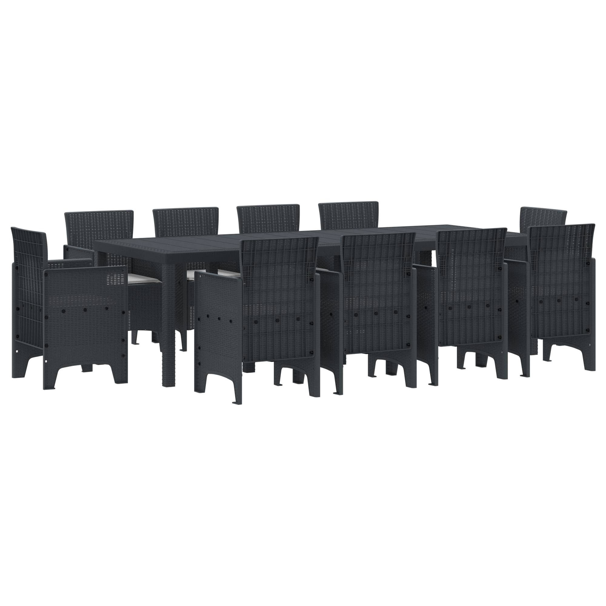 vidaXL 11-tlg. Garten-Essgruppe mit Kissen Anthrazit Poly Rattan