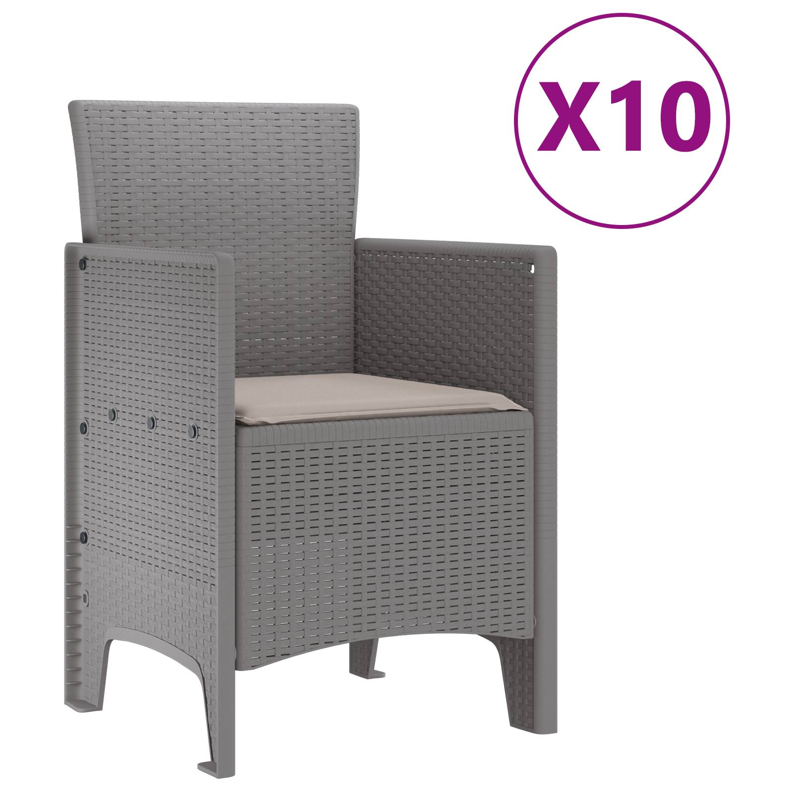 vidaXL 11-tlg. Garten-Essgruppe mit Kissen Hellgrau Poly Rattan