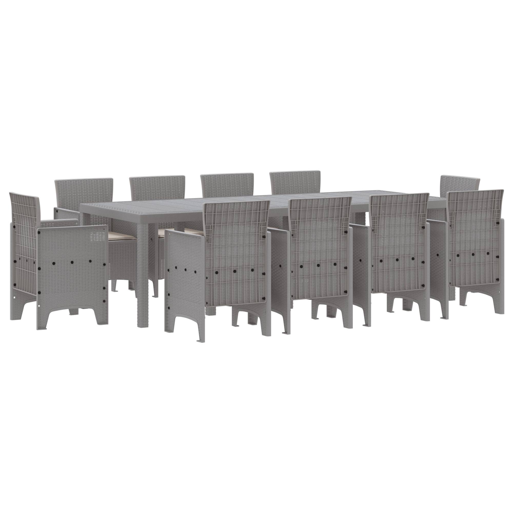 vidaXL 11-tlg. Garten-Essgruppe mit Kissen Hellgrau Poly Rattan