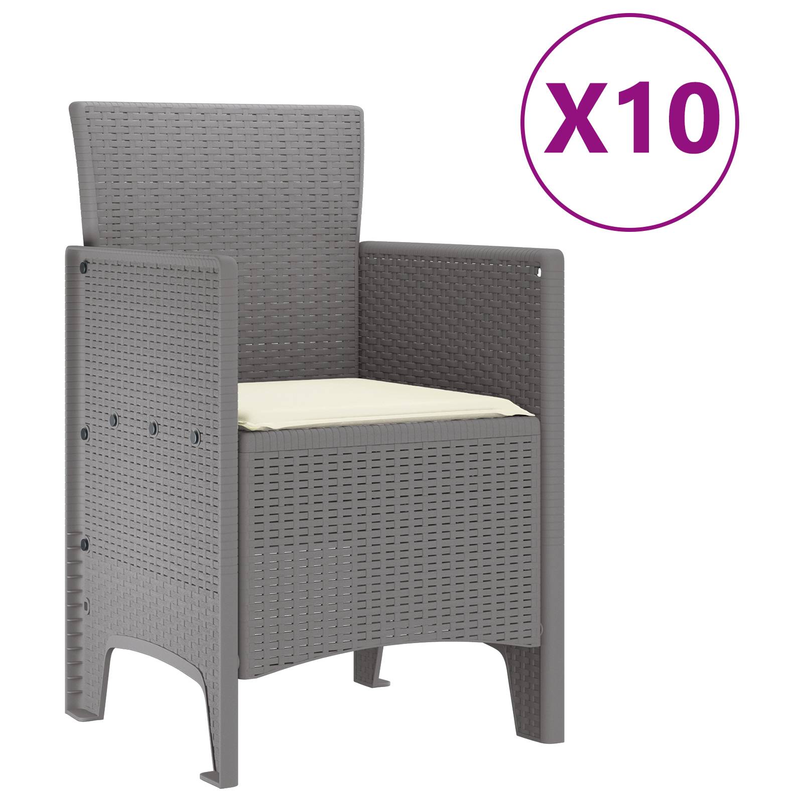 vidaXL 11-tlg. Garten-Essgruppe mit Kissen Hellgrau Poly Rattan