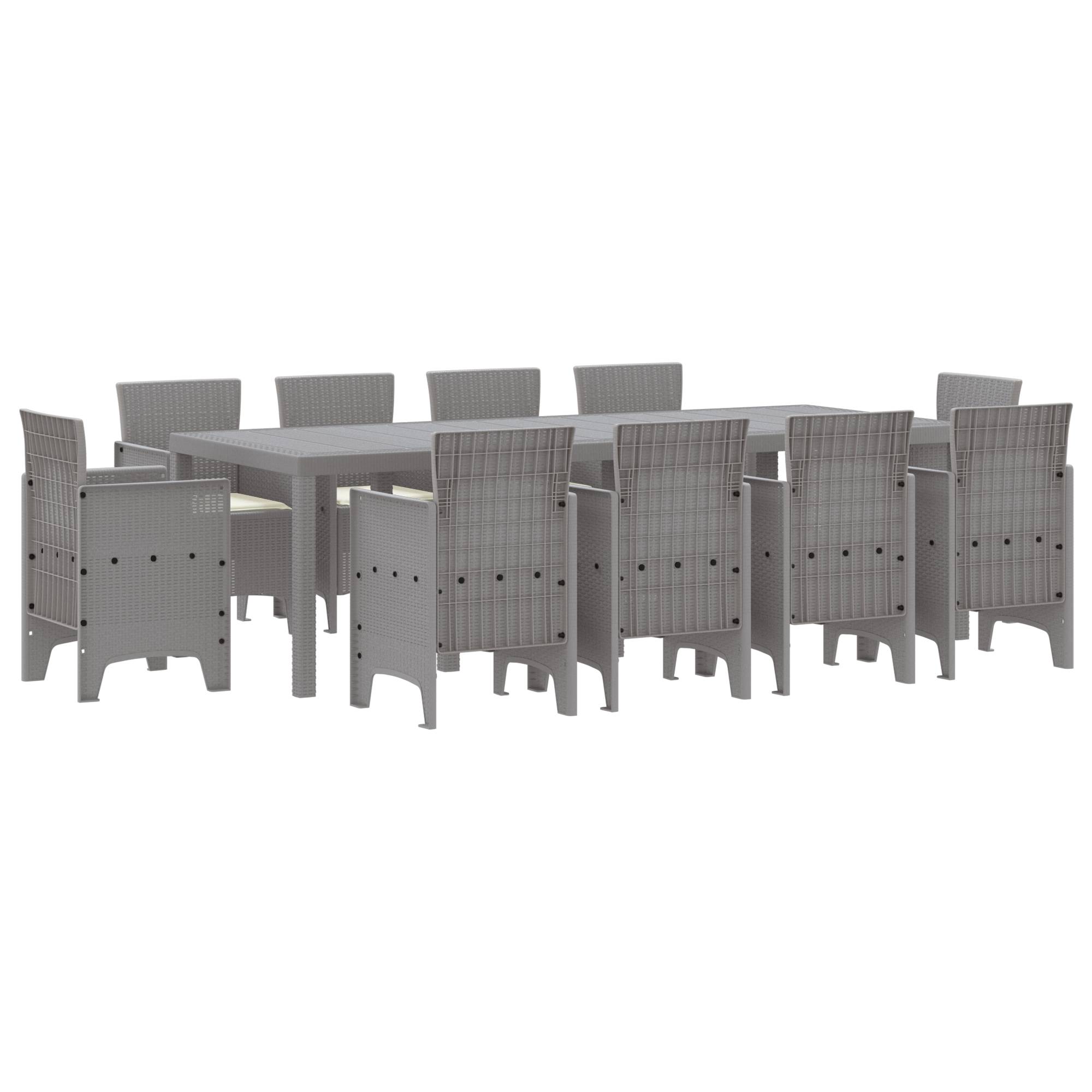vidaXL 11-tlg. Garten-Essgruppe mit Kissen Hellgrau Poly Rattan