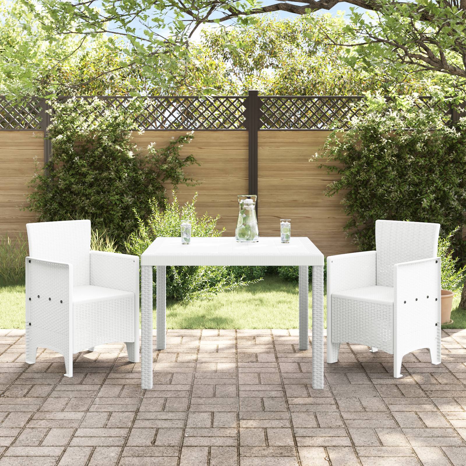 vidaXL 3-tlg. Garten-Essgruppe Weiß Poly Rattan
