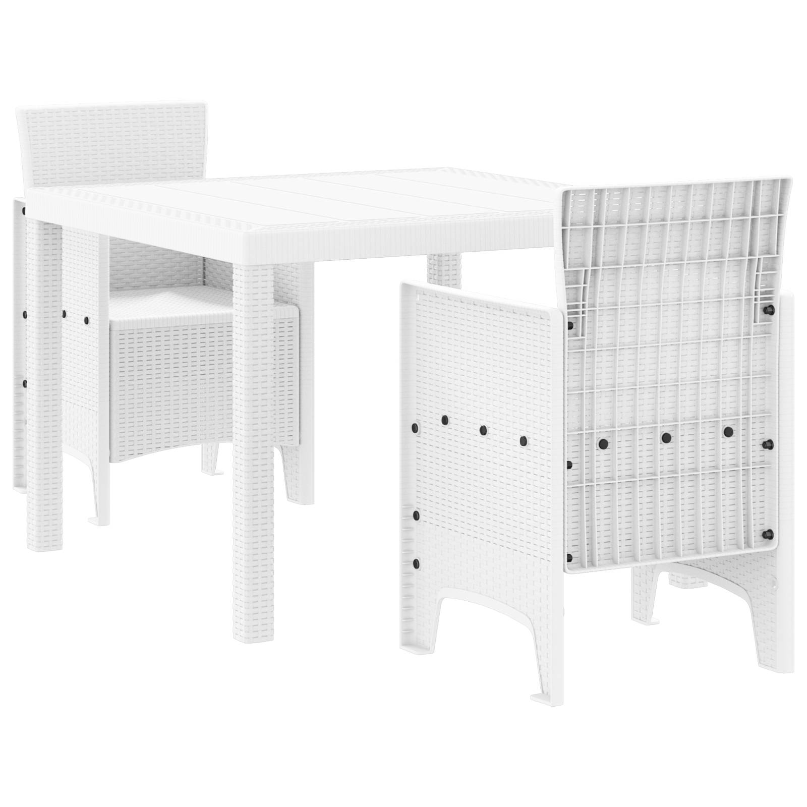 vidaXL 3-tlg. Garten-Essgruppe Weiß Poly Rattan