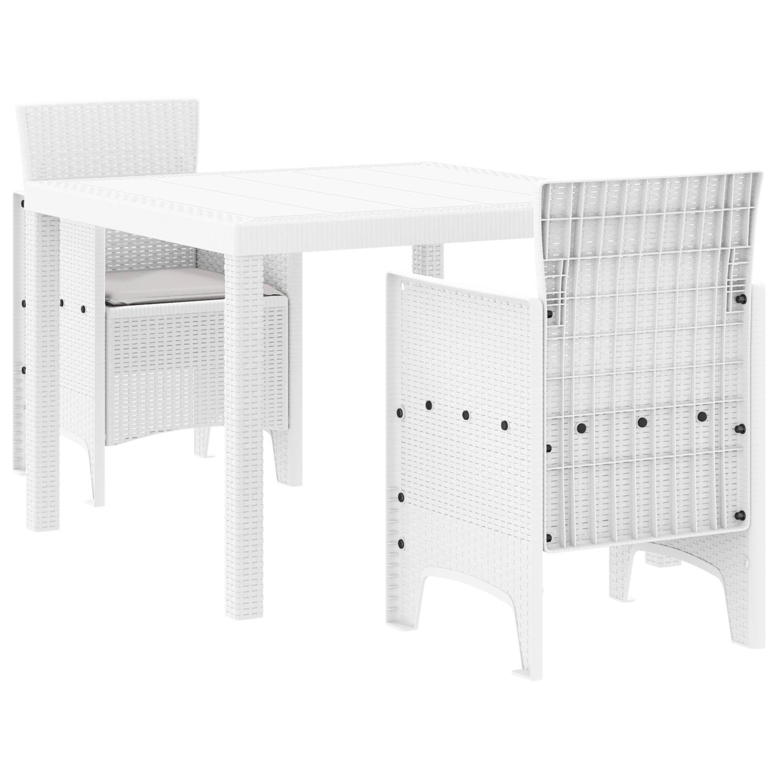 vidaXL 3-tlg. Garten-Essgruppe mit Kissen Weiß Poly Rattan