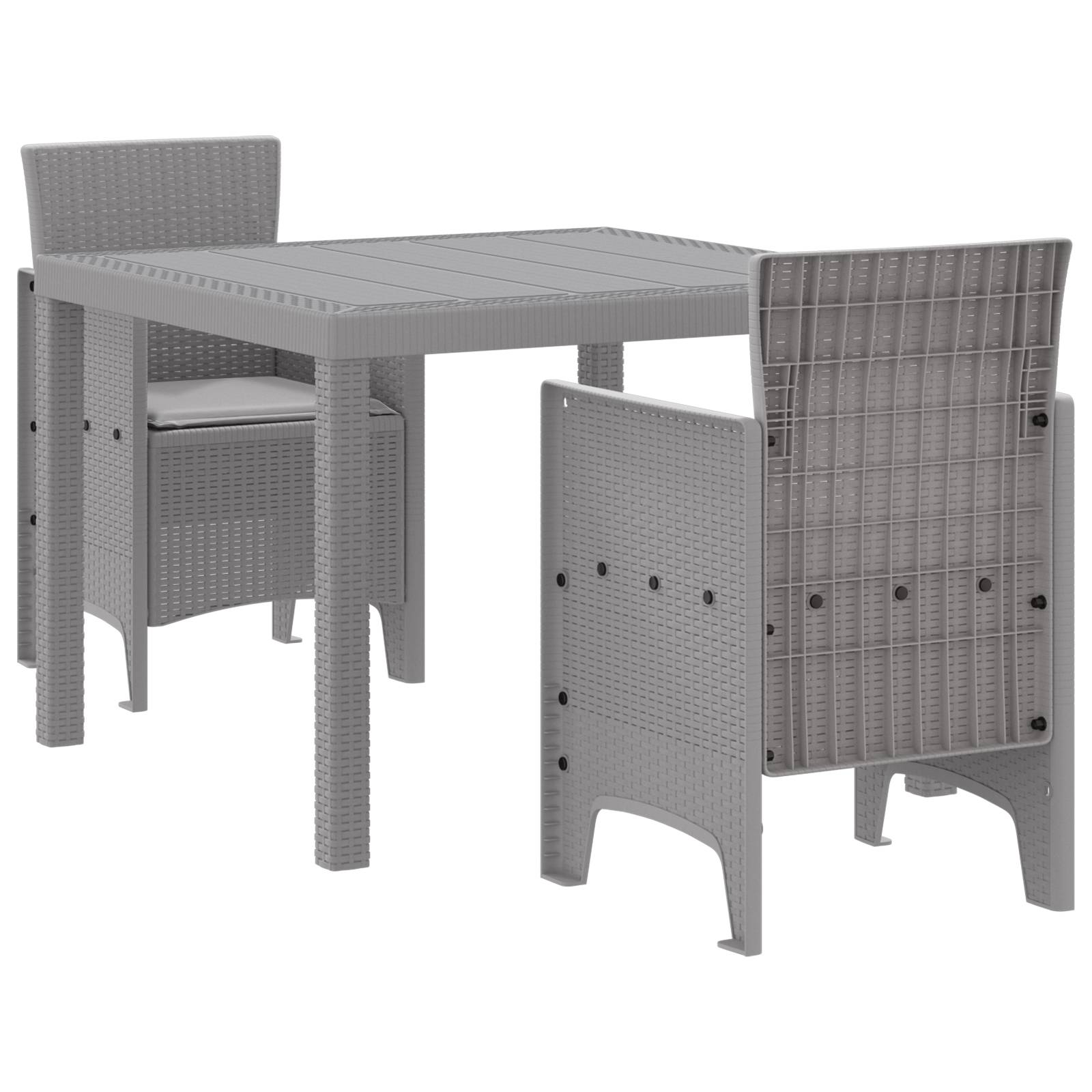 vidaXL 3-tlg. Garten-Essgruppe mit Kissen Hellgrau Poly Rattan