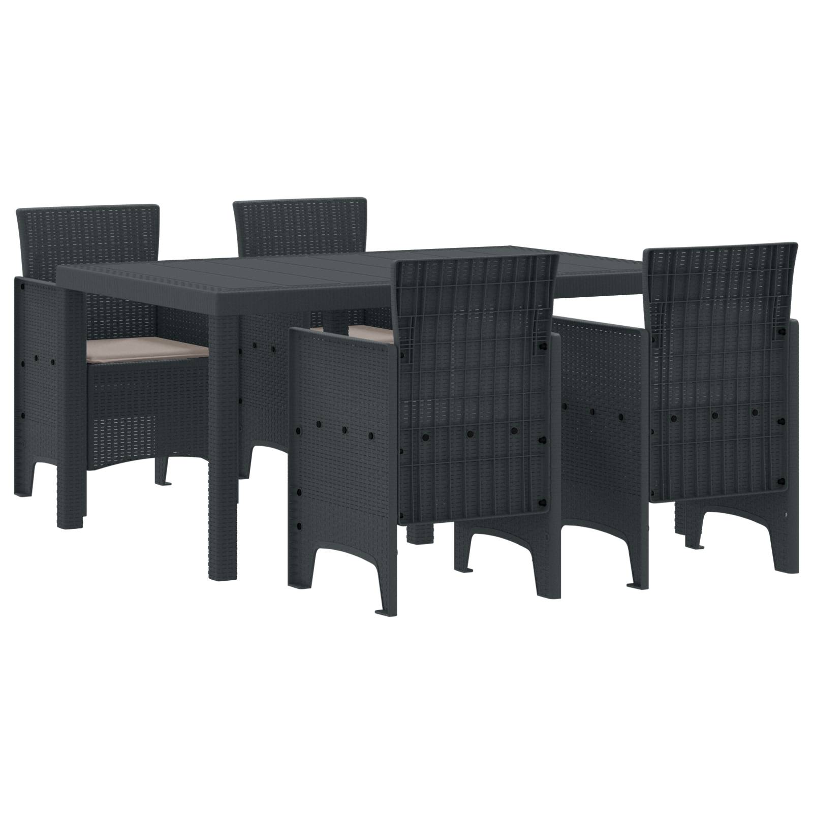vidaXL 5-teiliges Garten Essgruppe mit Kissen Anthrazit Poly Rattan