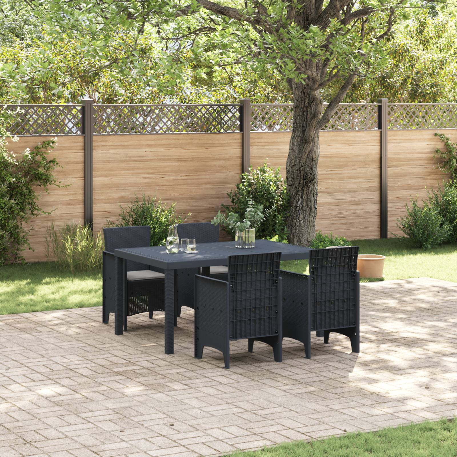 vidaXL 5-teiliges Garten Essset mit Kissen Anthrazit Poly-Rattan