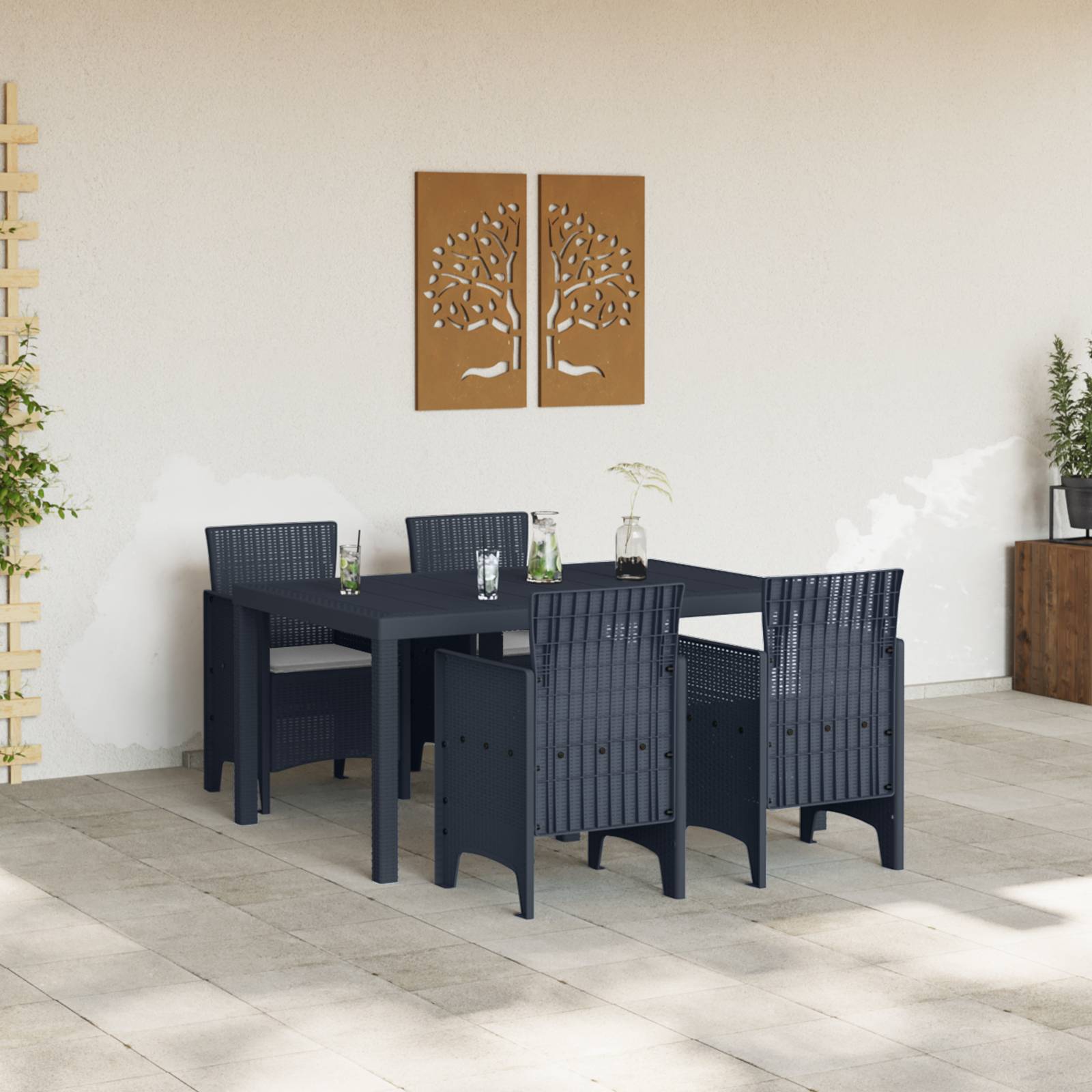 vidaXL 5-teiliges Garten Essset mit Kissen Anthrazit Poly-Rattan