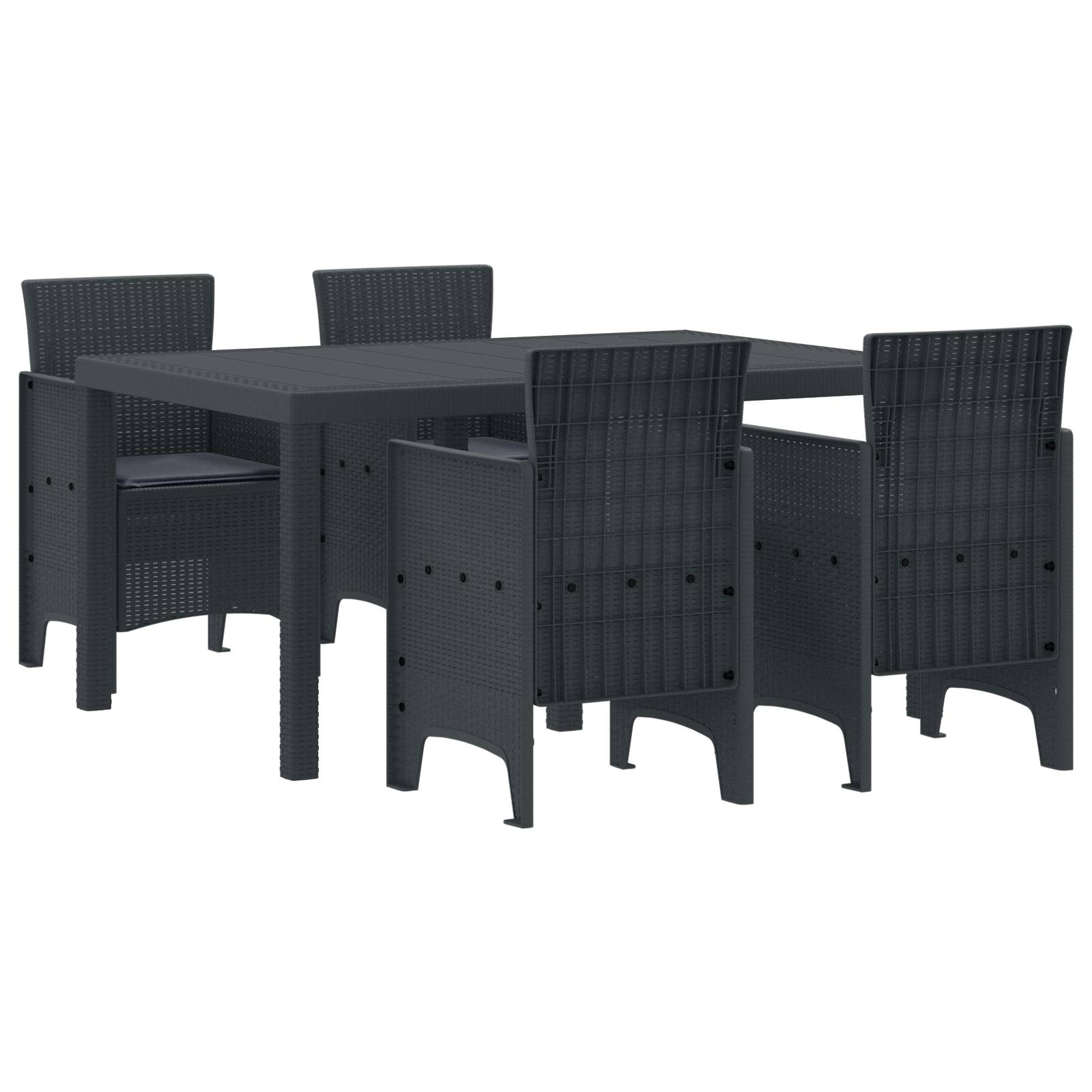 vidaXL 5-teiliges Garten Essset mit Kissen Anthrazit Poly-Rattan