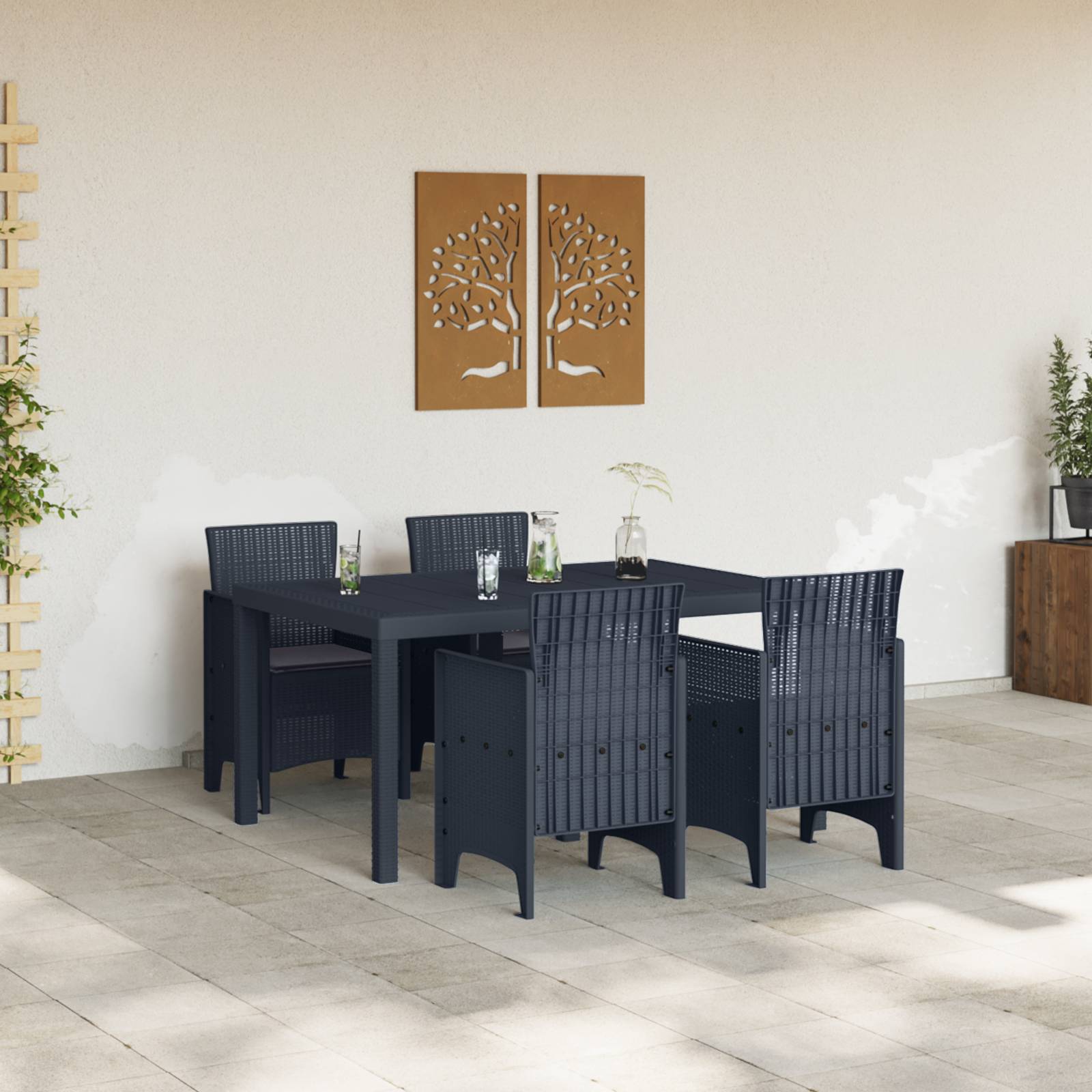 vidaXL 5-teiliges Garten Essset mit Kissen Anthrazit Poly-Rattan