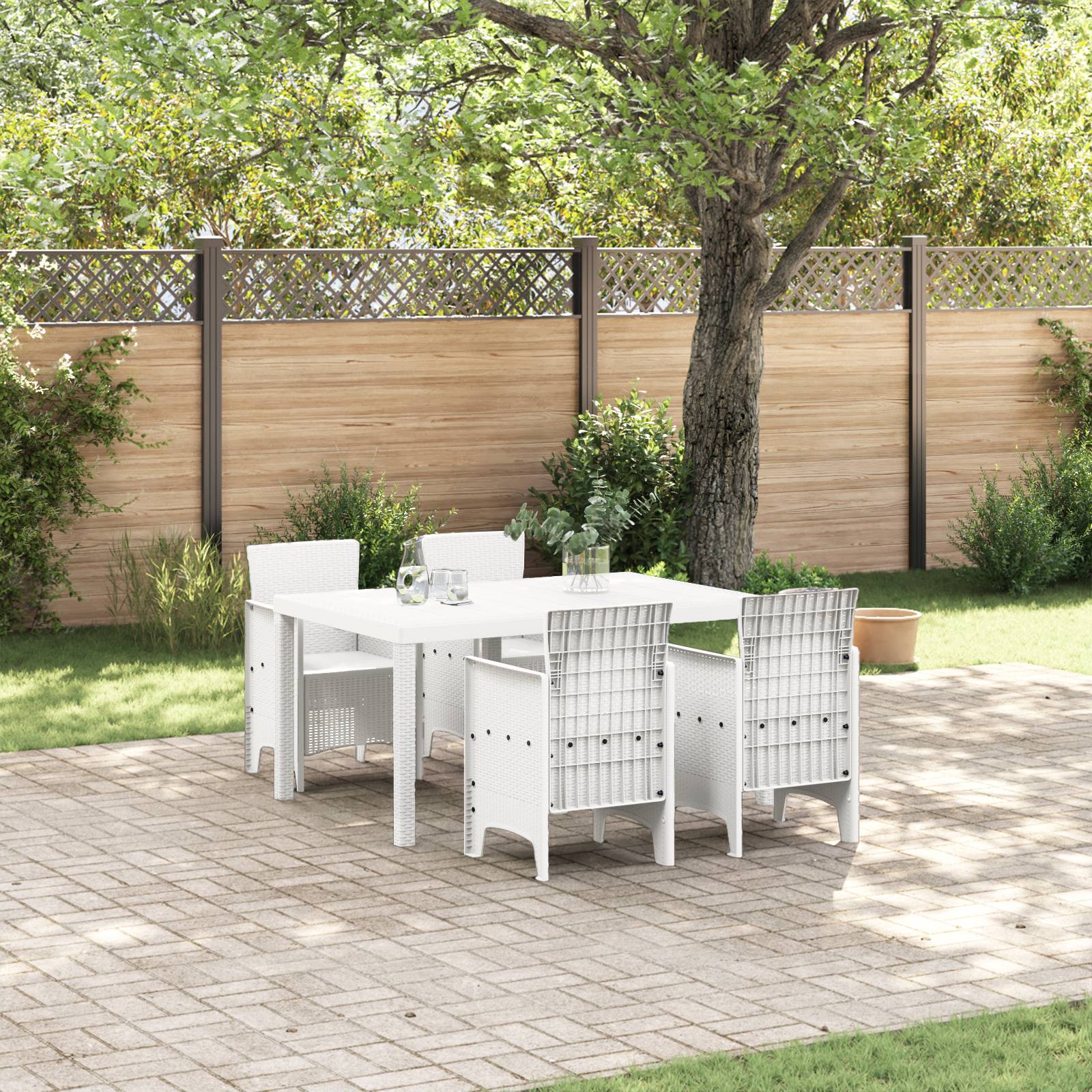 vidaXL 5-teiliges Garten Essset Weiß Poly-Rattan