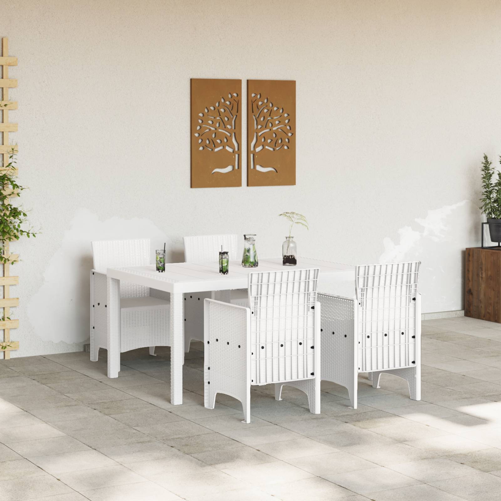 vidaXL 5-teiliges Garten Essset Weiß Poly-Rattan