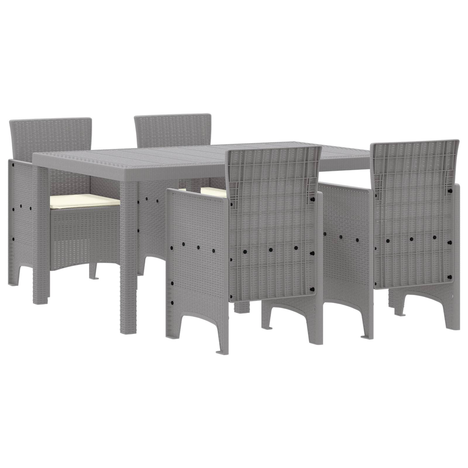 vidaXL 5-teiliges Garten Essgruppe mit Kissen in Hellgrau Poly Rattan