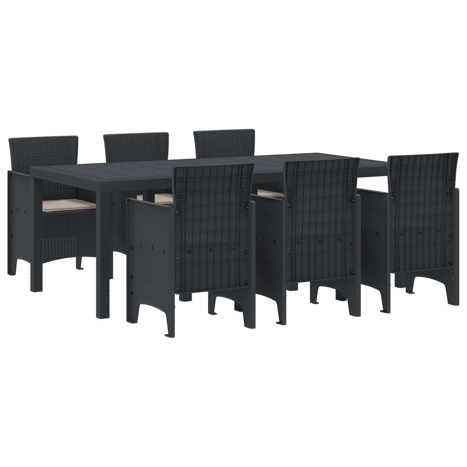 vidaXL 7-teiliges Garten Essset mit Kissen Anthrazit Poly-Rattan