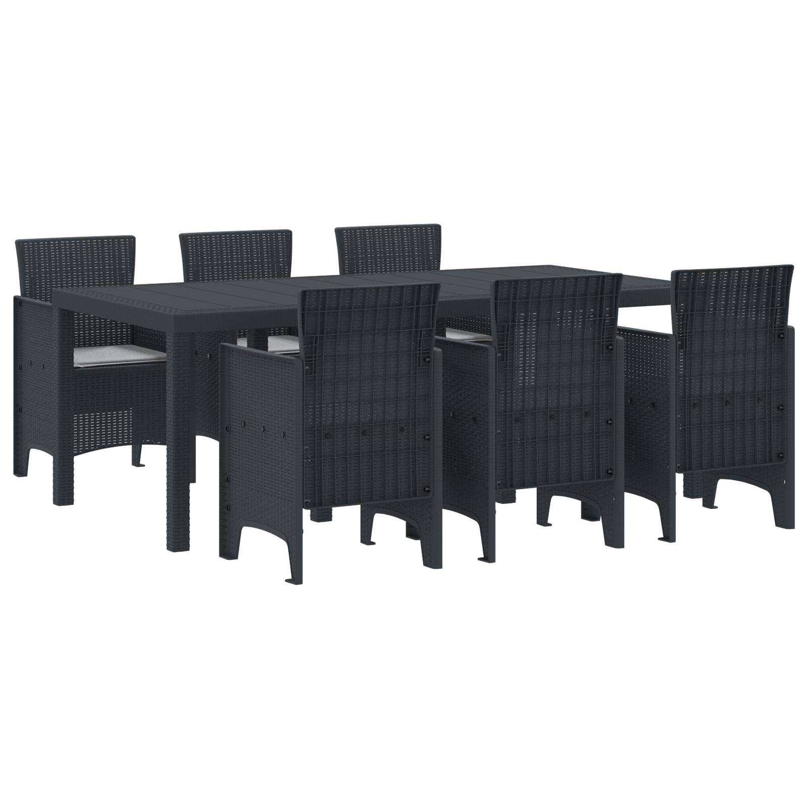 vidaXL 7-teiliges Garten Esszimmer Set mit Kissen Anthrazit Poly-Rattan