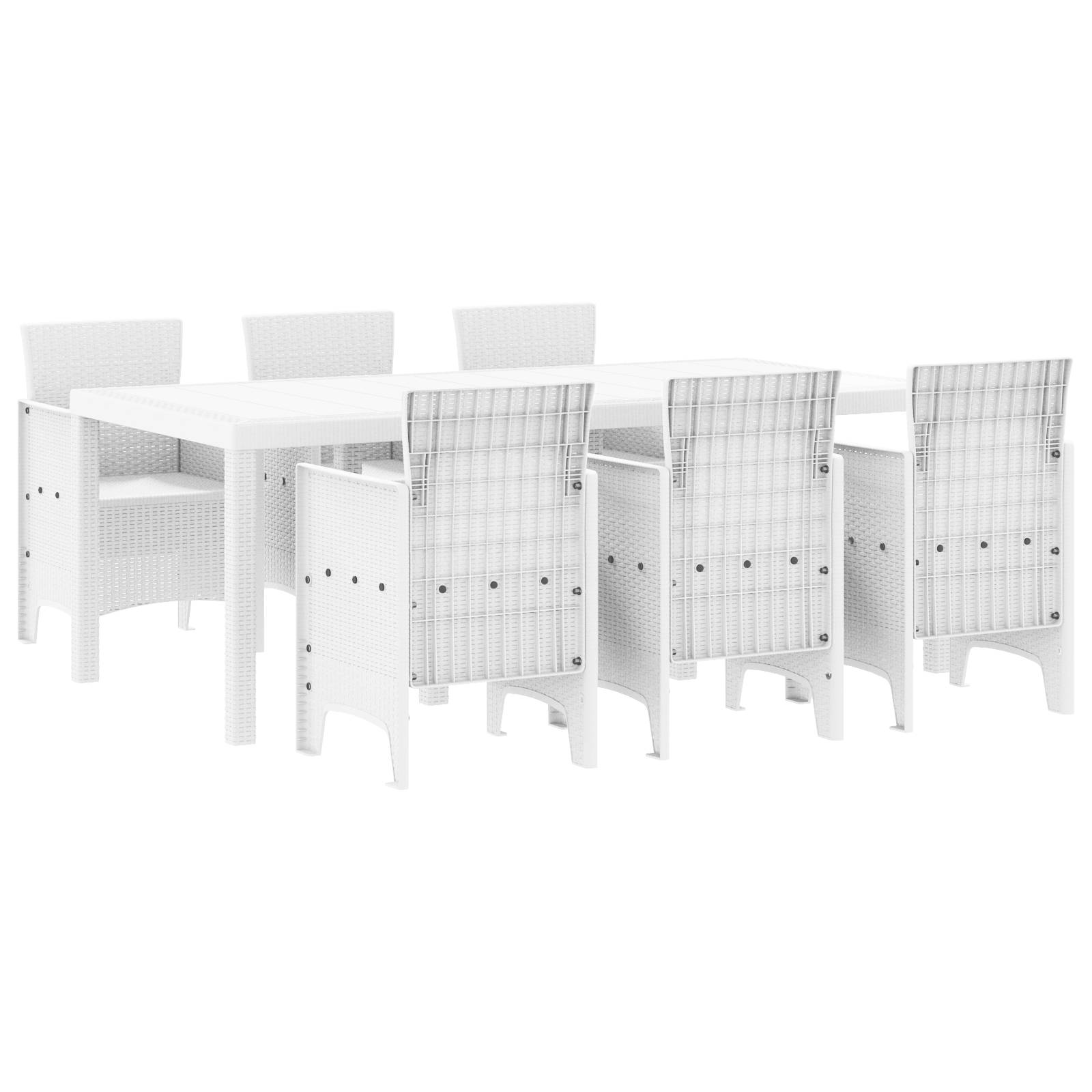 vidaXL 7-teilige Garten Essgruppe Weiß Poly Rattan