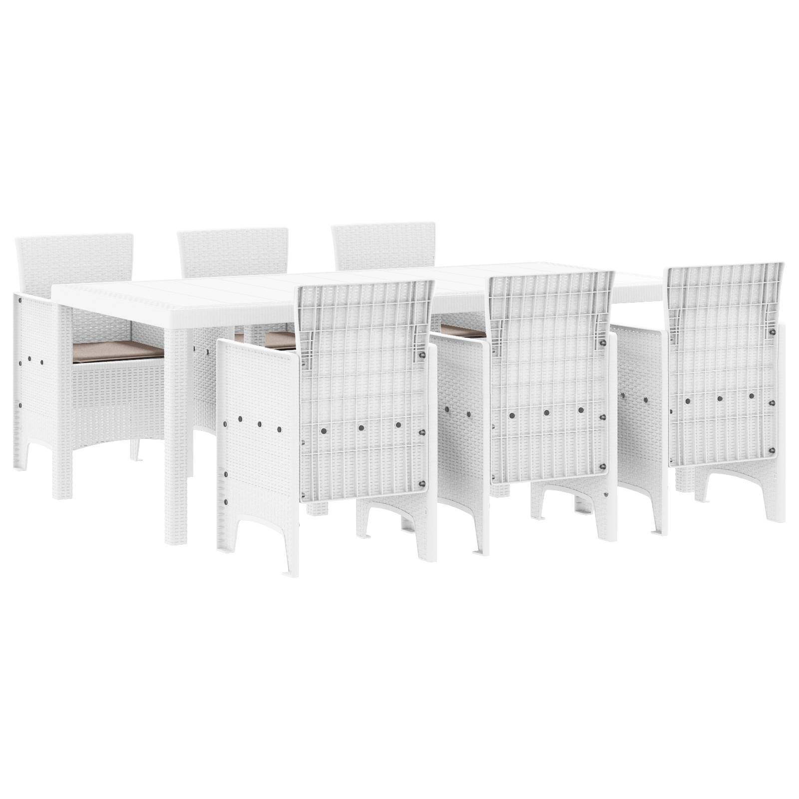 vidaXL 7-tlg. Garten Essgruppe mit Kissen Weiß Poly-Rattan