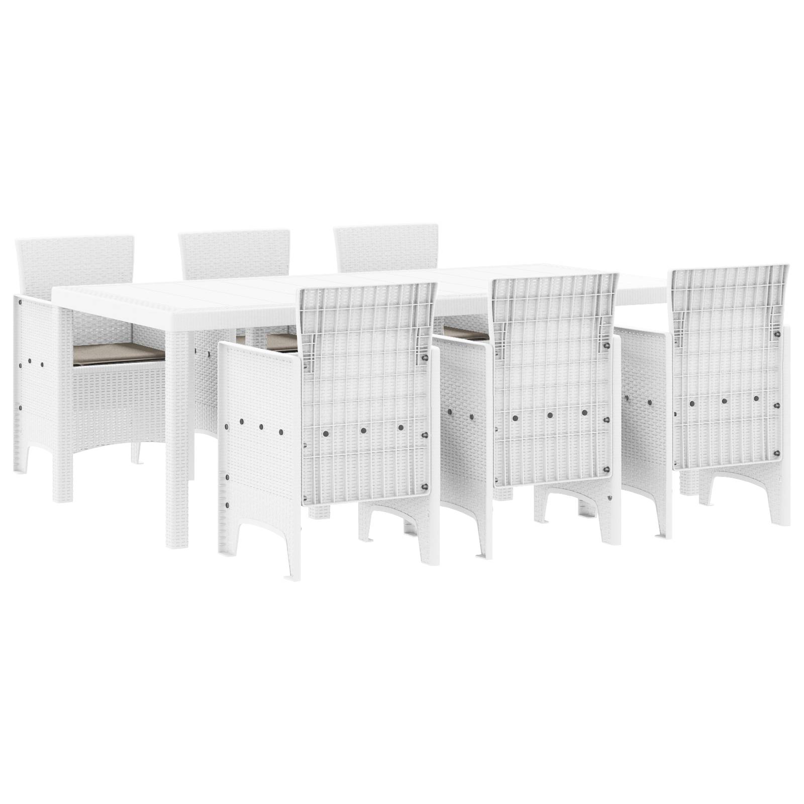 vidaXL 7-teiliges Garten Essgruppe mit Kissen Weiß Poly-Rattan