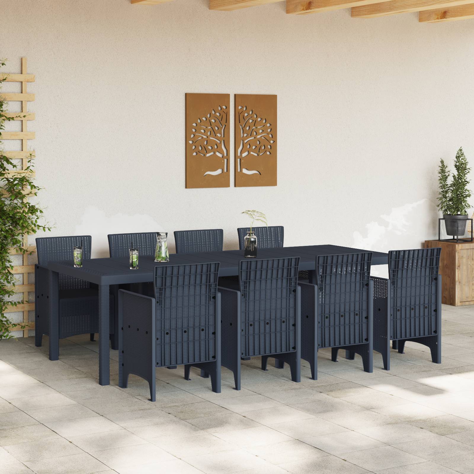 vidaXL 9-tlg. Garten-Essgruppe Anthrazit Poly Rattan