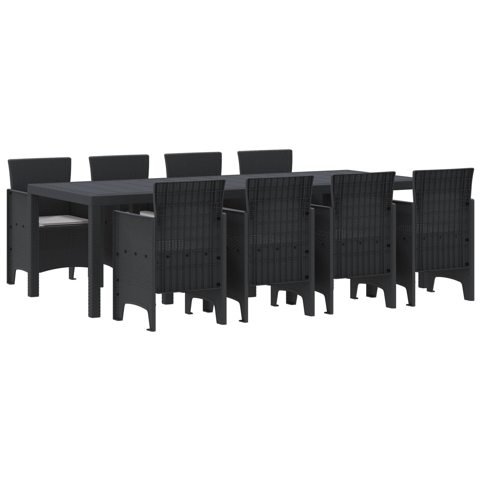 vidaXL 9-tlg. Garten-Essgruppe mit Kissen Anthrazit Poly Rattan