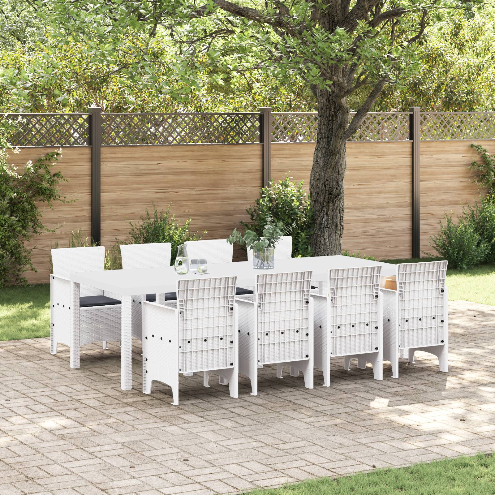 vidaXL 9-tlg. Garten-Essgruppe mit Kissen Hellgrau Poly Rattan