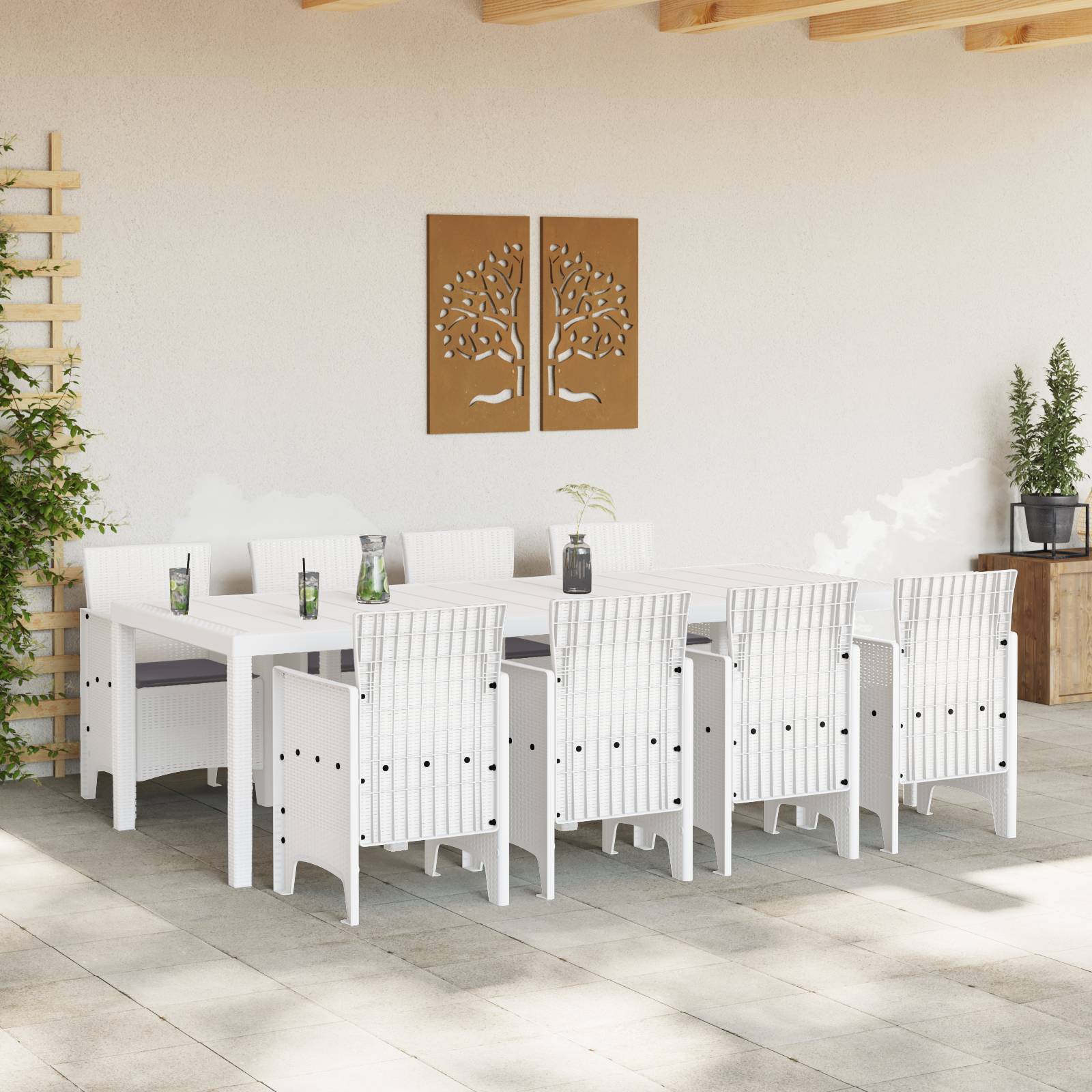 vidaXL 9-tlg. Garten-Essgruppe mit Kissen Hellgrau Poly Rattan