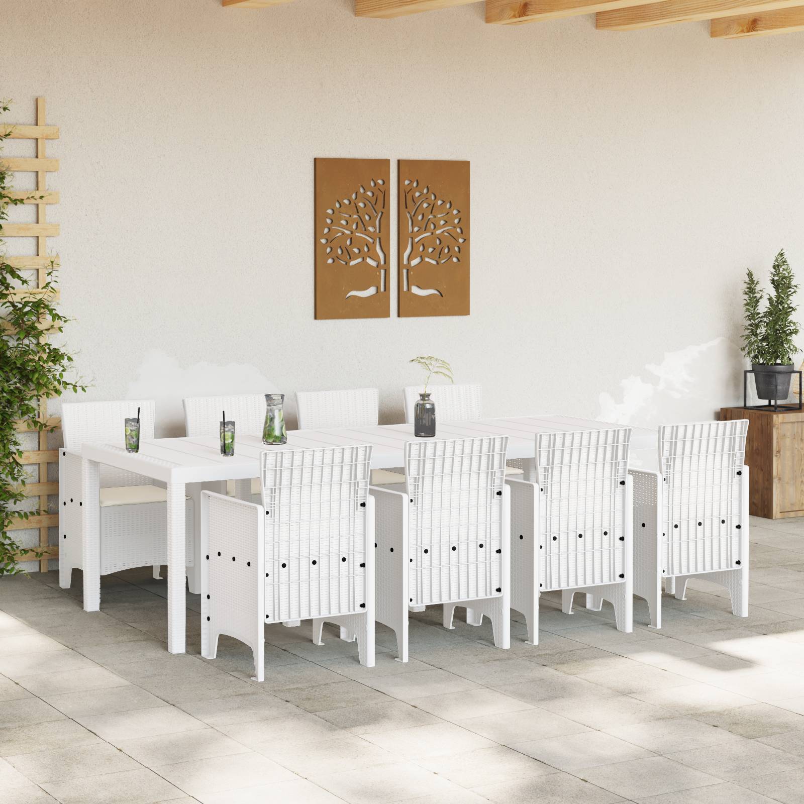 vidaXL 9-tlg. Garten-Essgruppe mit Kissen Hellgrau Poly Rattan