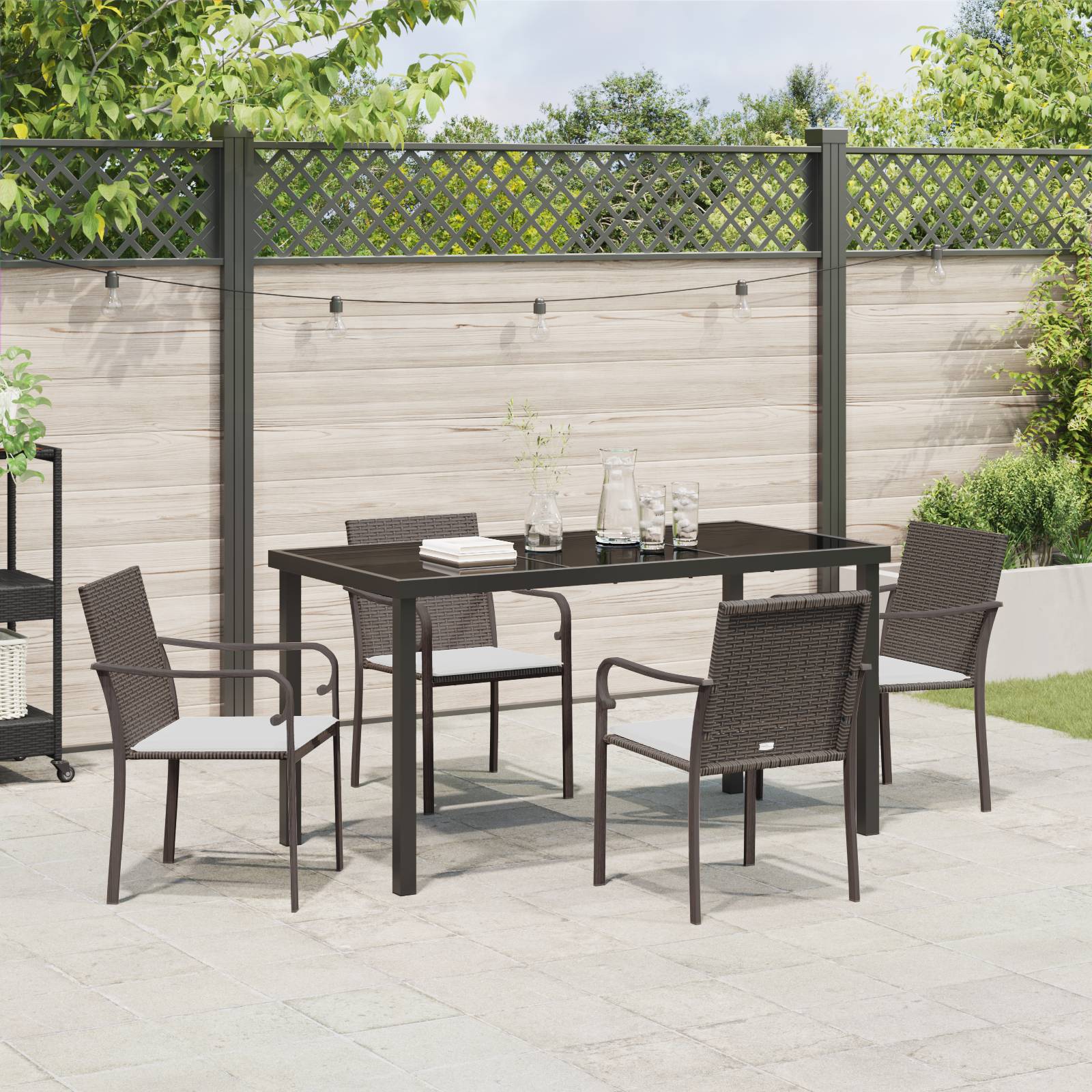 vidaXL 5-tlg. Garten-Essgruppe mit Kissen Braun Poly Rattan
