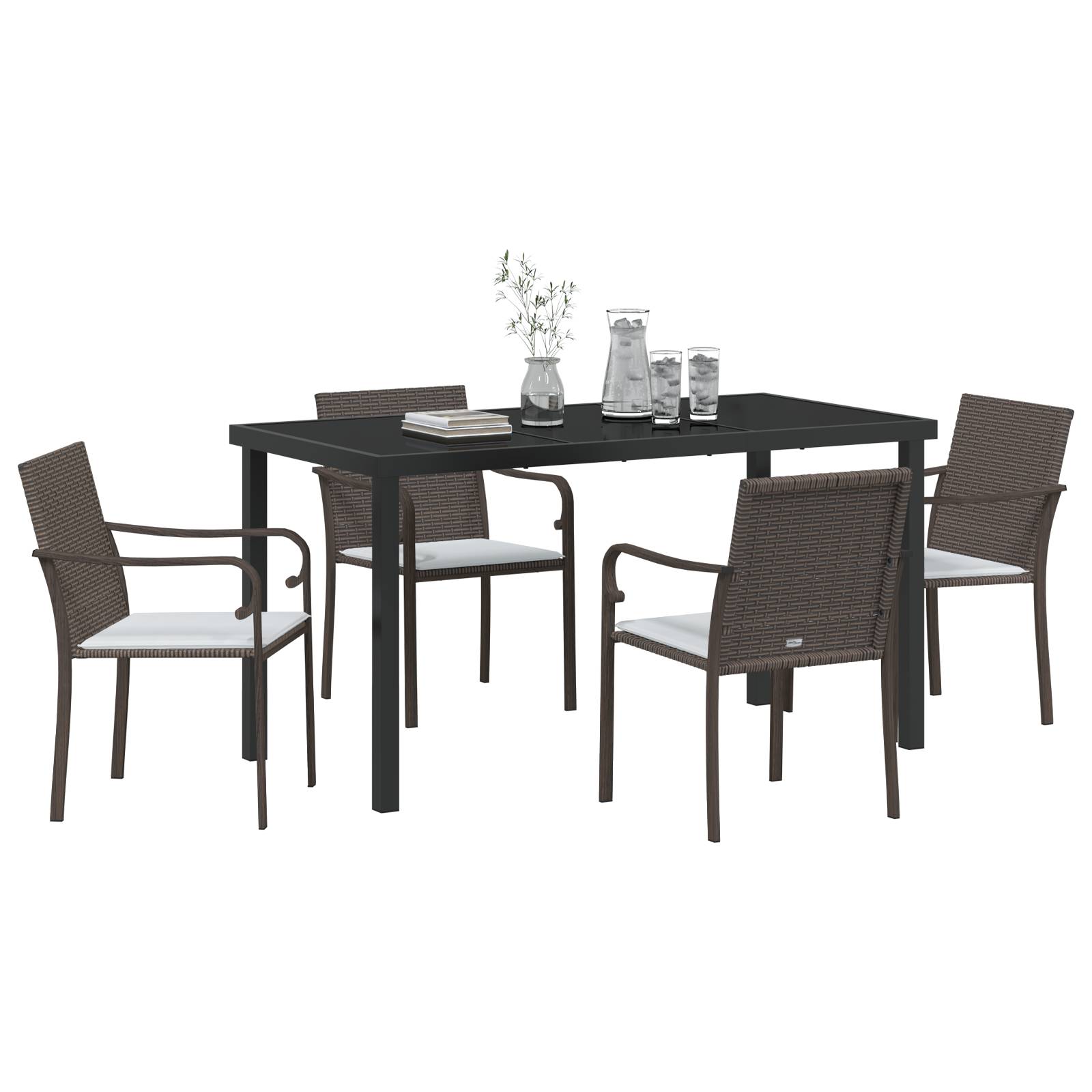 vidaXL 5-tlg. Garten-Essgruppe mit Kissen Braun Poly Rattan