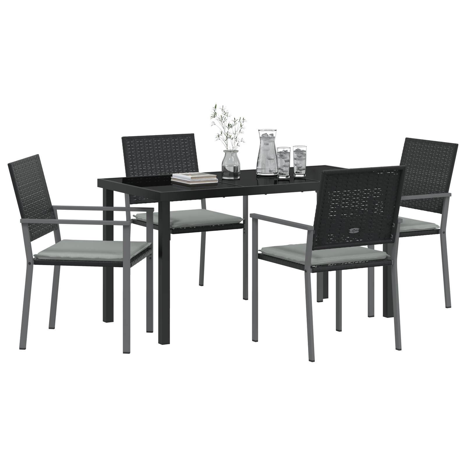 vidaXL 5-teiliges Garten-Esszimmer-Set mit Kissen Schwarz Poly Rattan